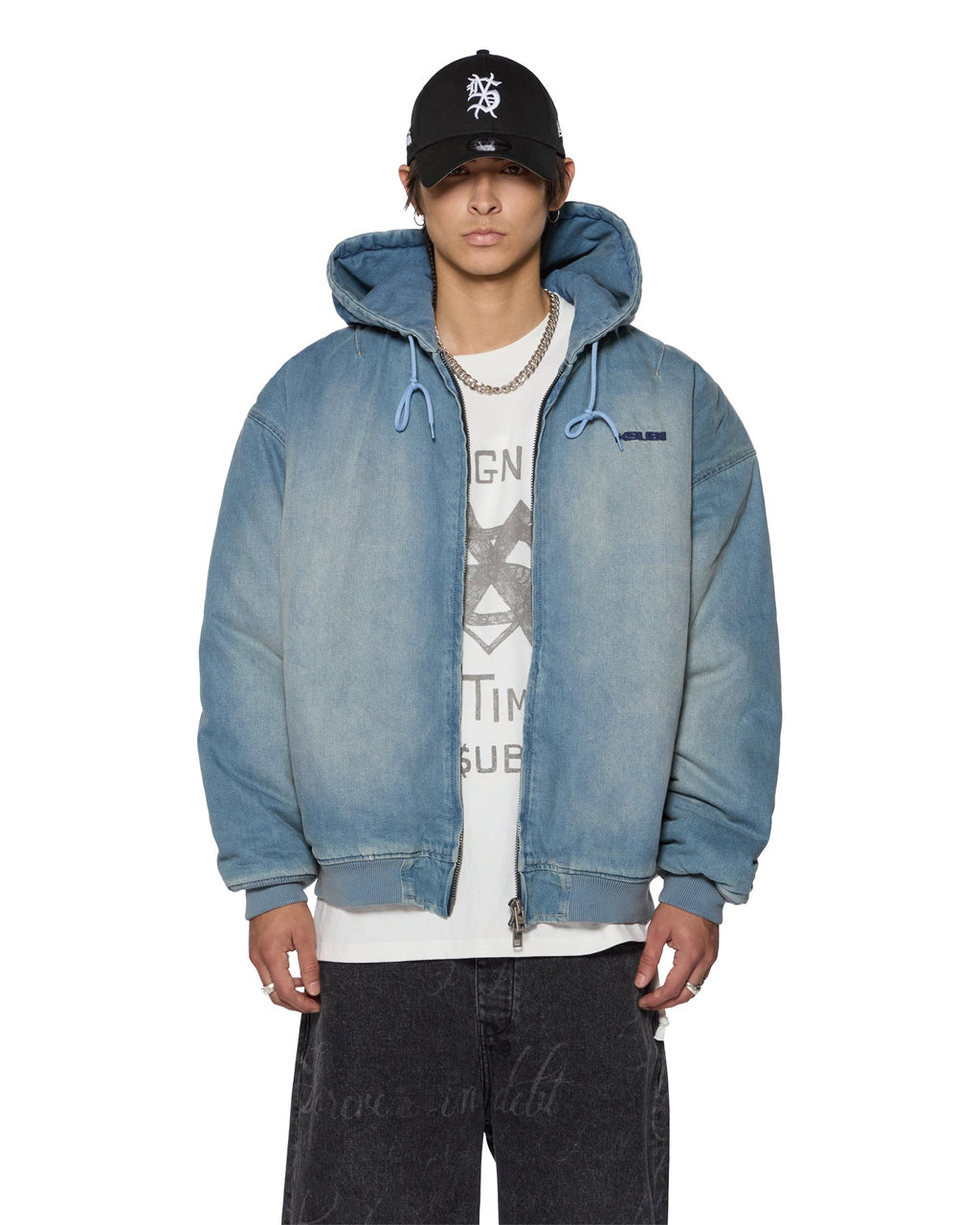 MENS SLOUCH BOMBER JACKET FADED INDIGO JACKETS