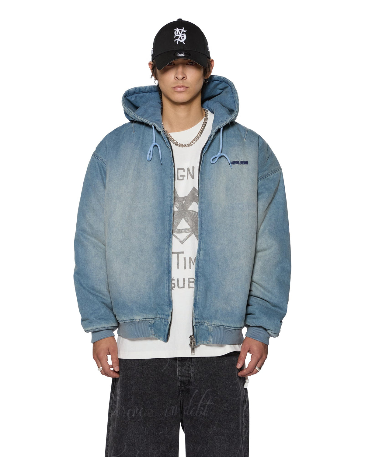 MENS SLOUCH BOMBER JACKET FADED INDIGO JACKETS