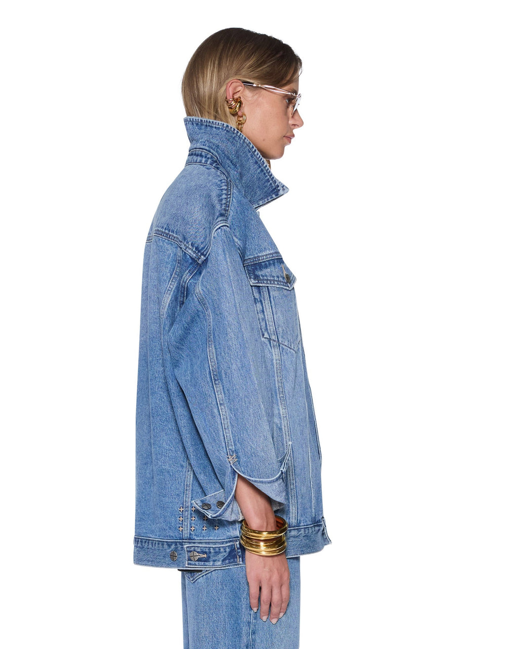Womens Ksuper Trucker Frenchie Blue Oversized Jackets - Denim