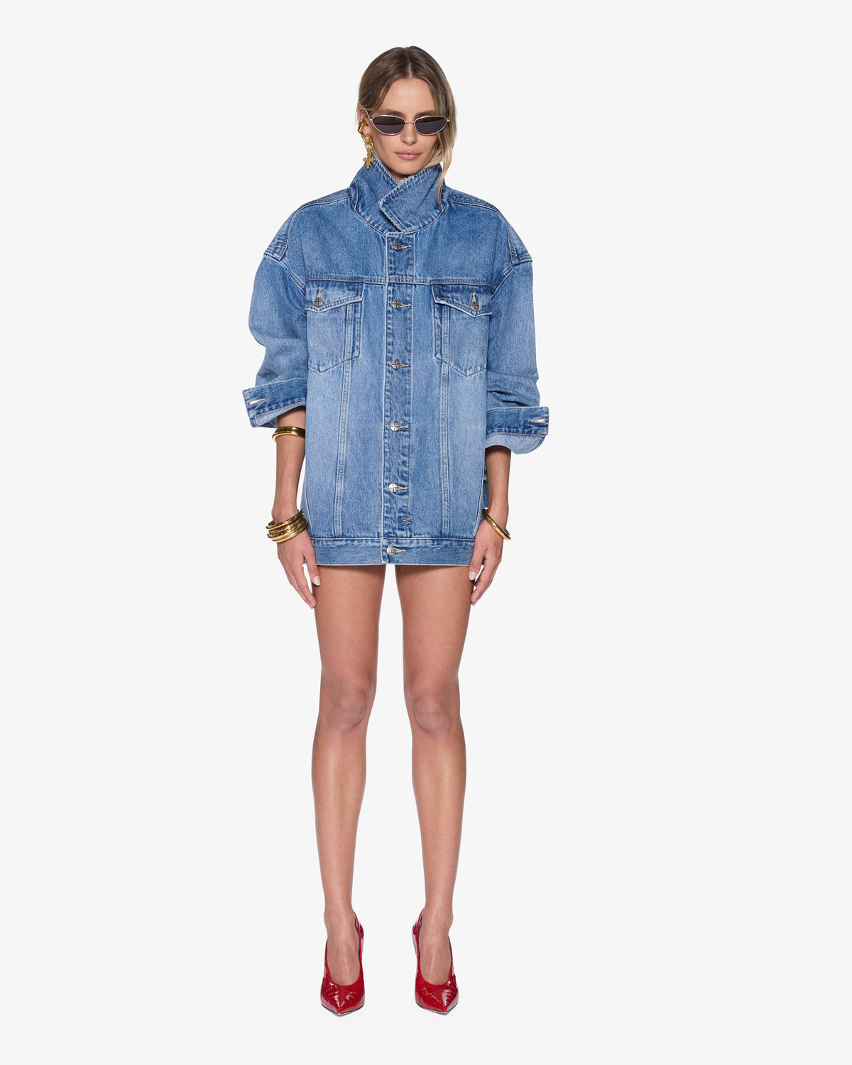 Womens Ksuper Trucker Frenchie Blue Oversized Jackets - Denim