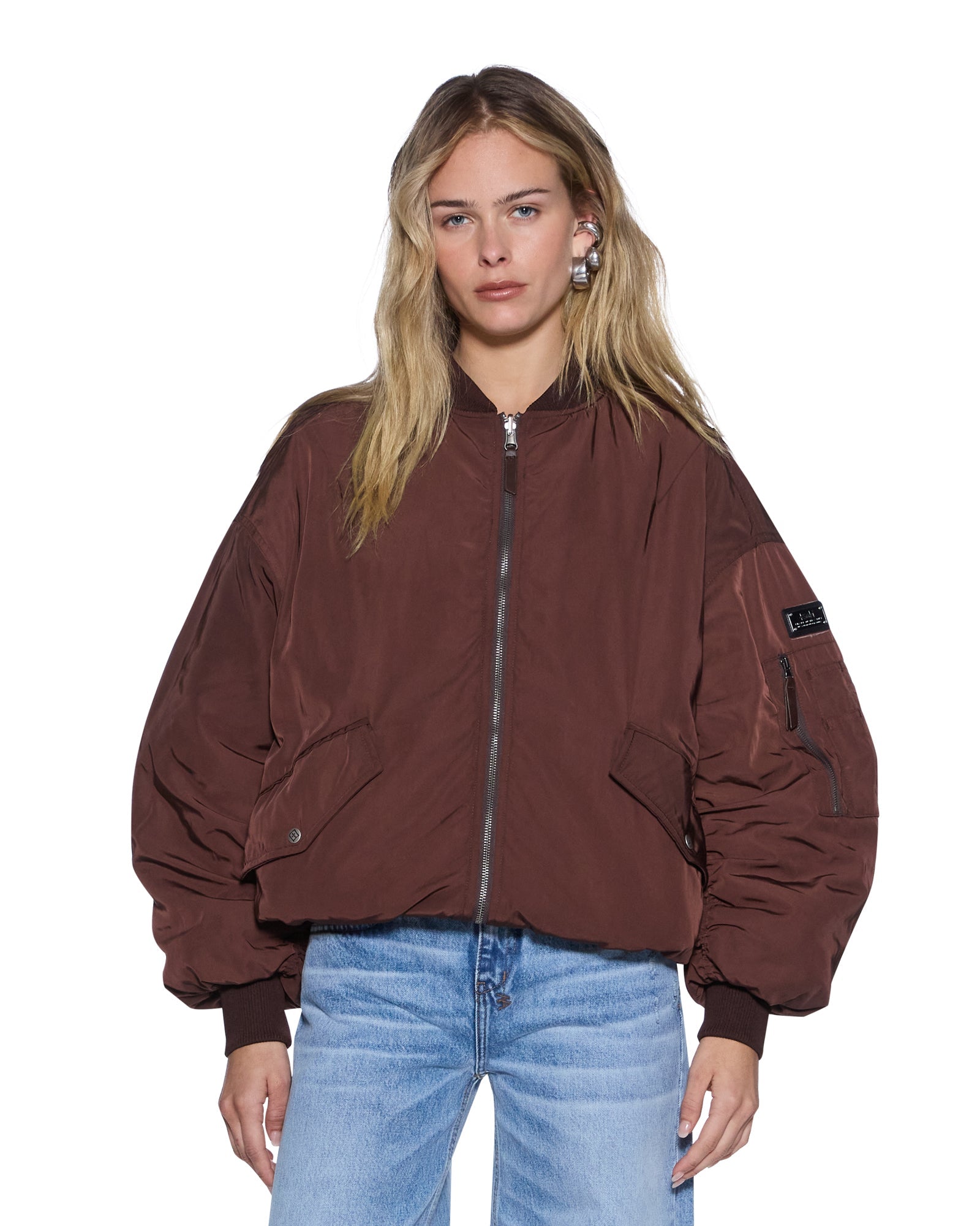 WOMENS  PILOT BOMBER CHOCOLATE OVERSIZED JACKETS