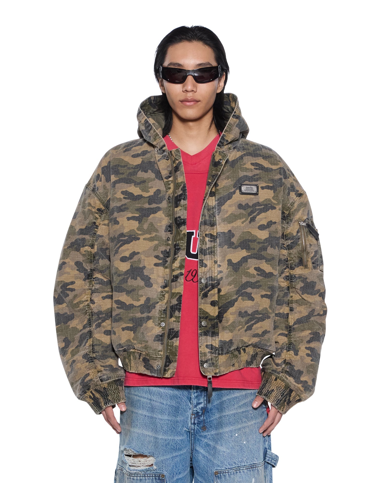 MENS  PLATED BOMBER JACKET CAMO BOXY JACKETS
