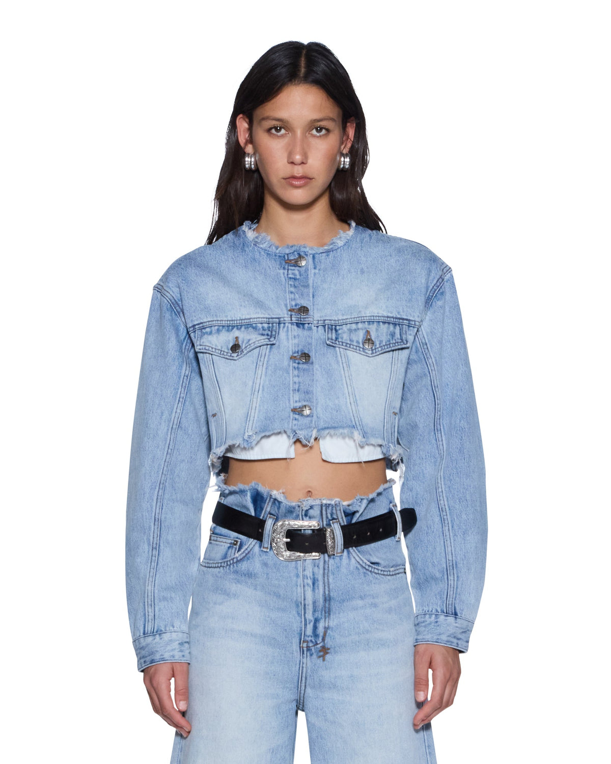 WOMENS TORN OFF CROP TRUCKER VAPOUR JACKETS