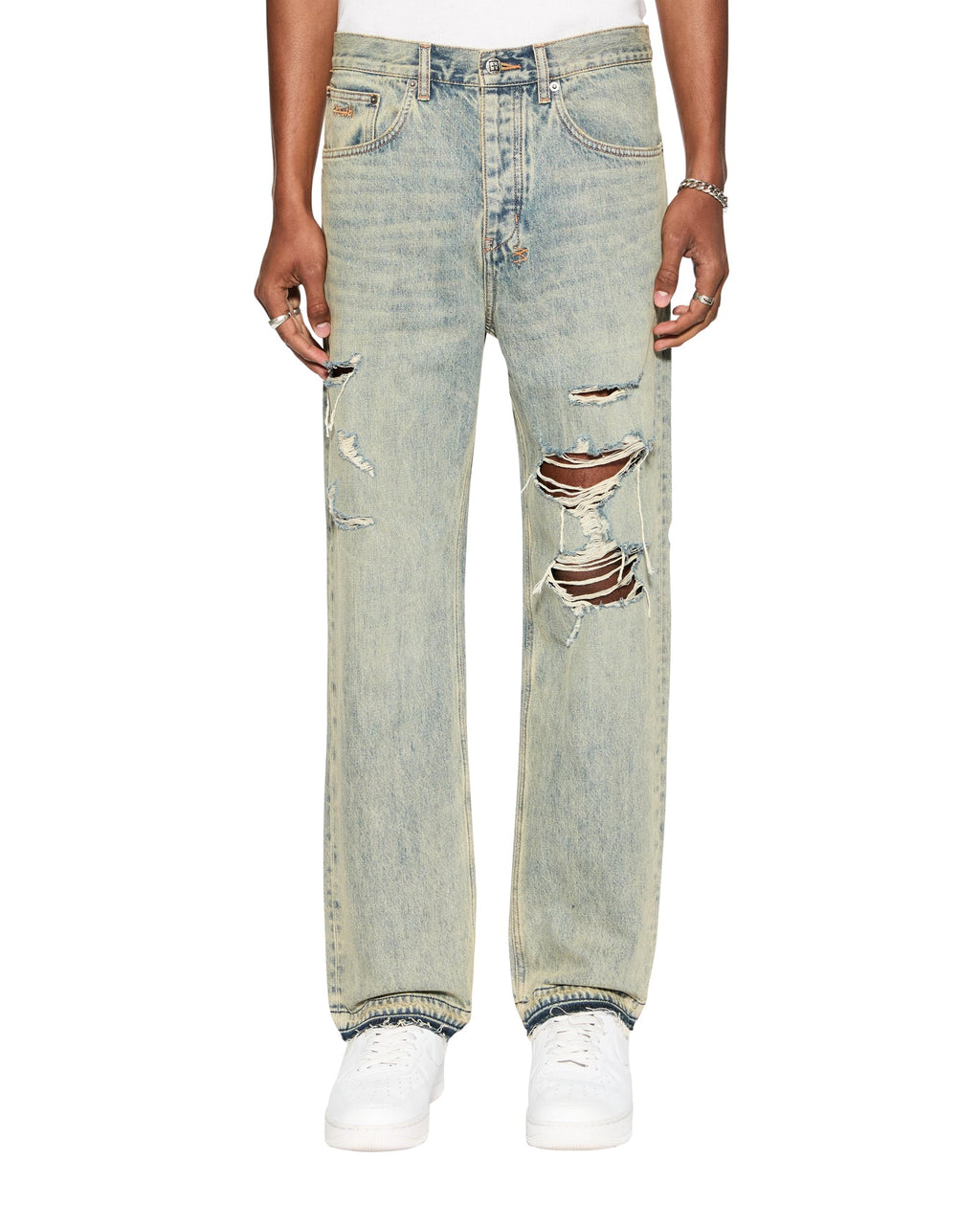 Mens Anti K Stagelight Trashed Relaxed Denim Jeans - Denim