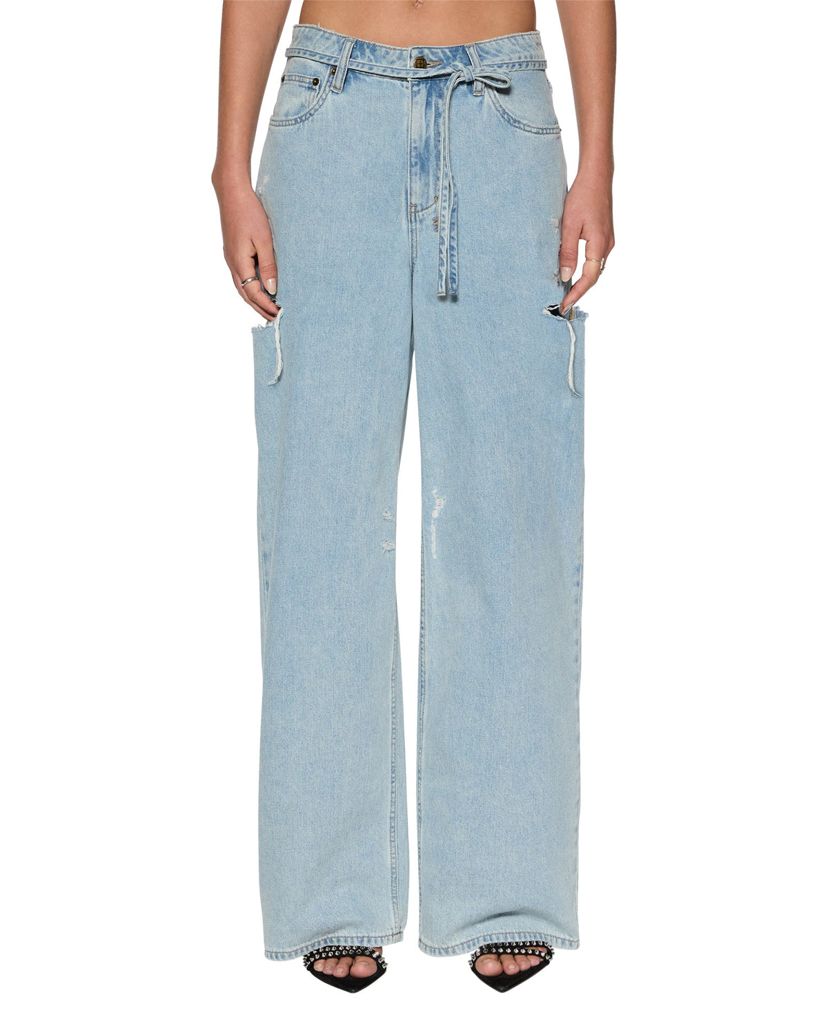 WOMENS BAGGY JEAN ROLLIN KUT OUT DENIM JEANS