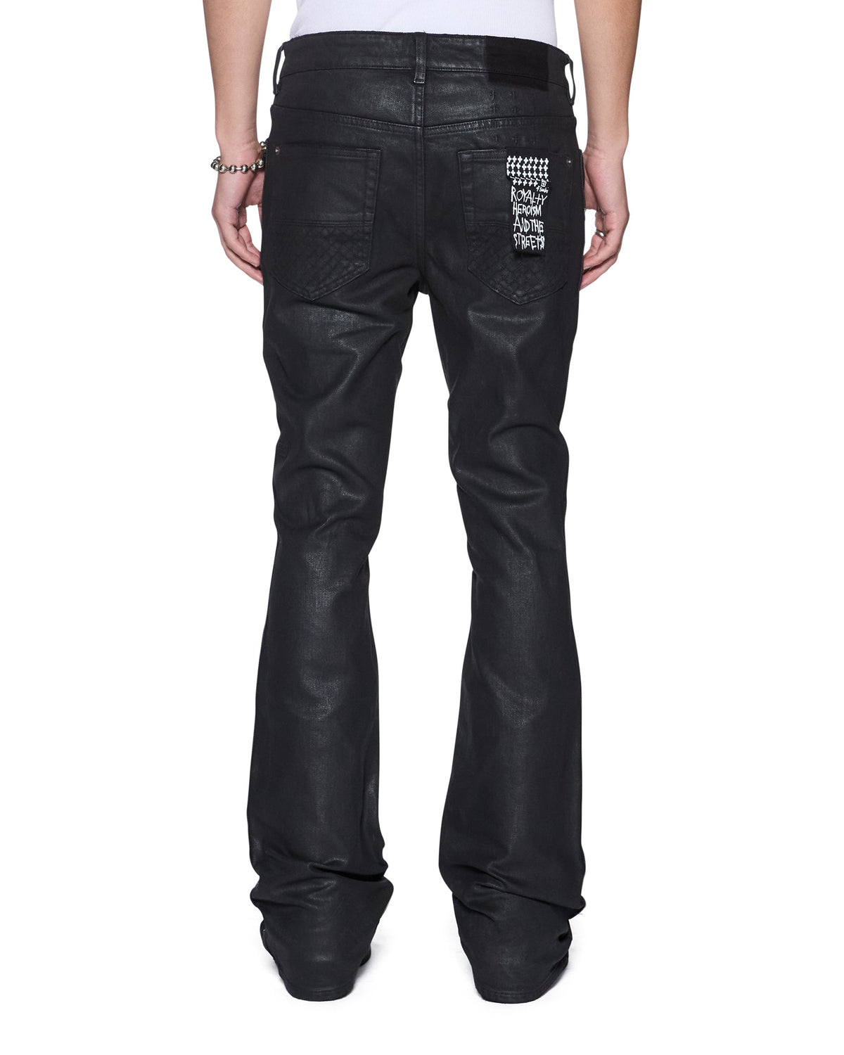 Mens Bronko Backstage Black Studded Bootcut Denim Jeans - Grey