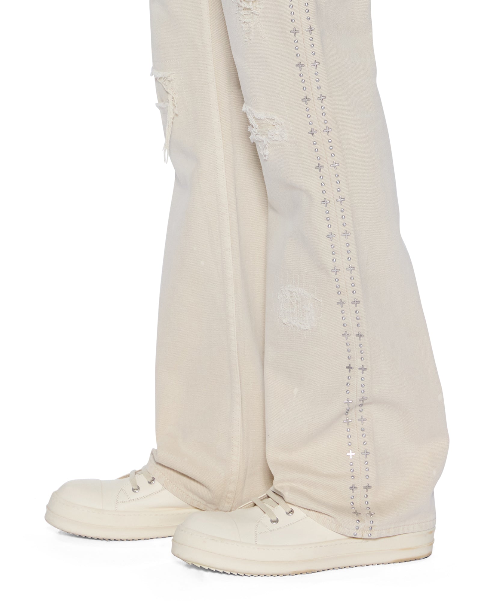 MENS  BRONKO IVORY TRASHED BOOTCUT DENIM JEANS