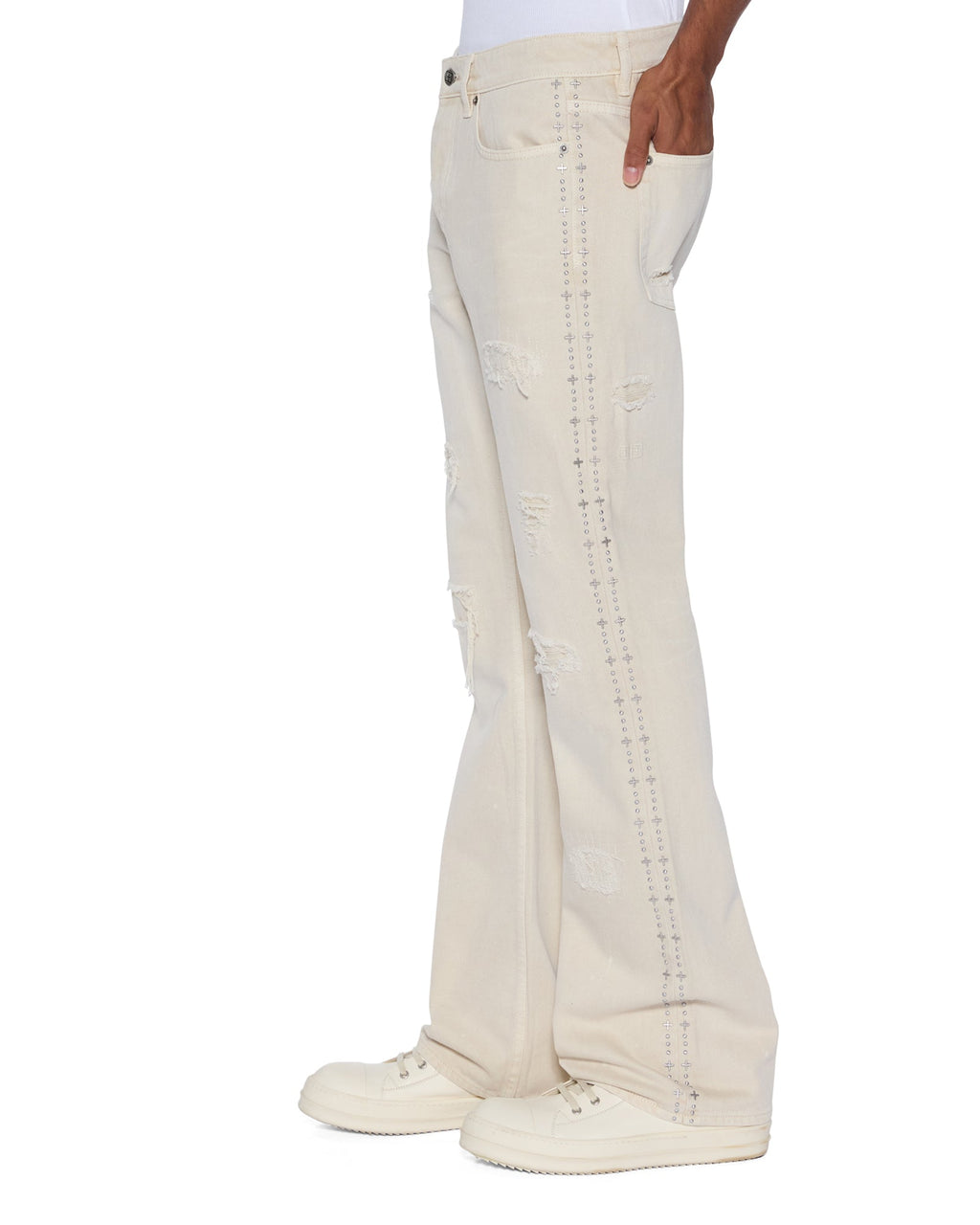 MENS BRONKO IVORY TRASHED DENIM JEANS