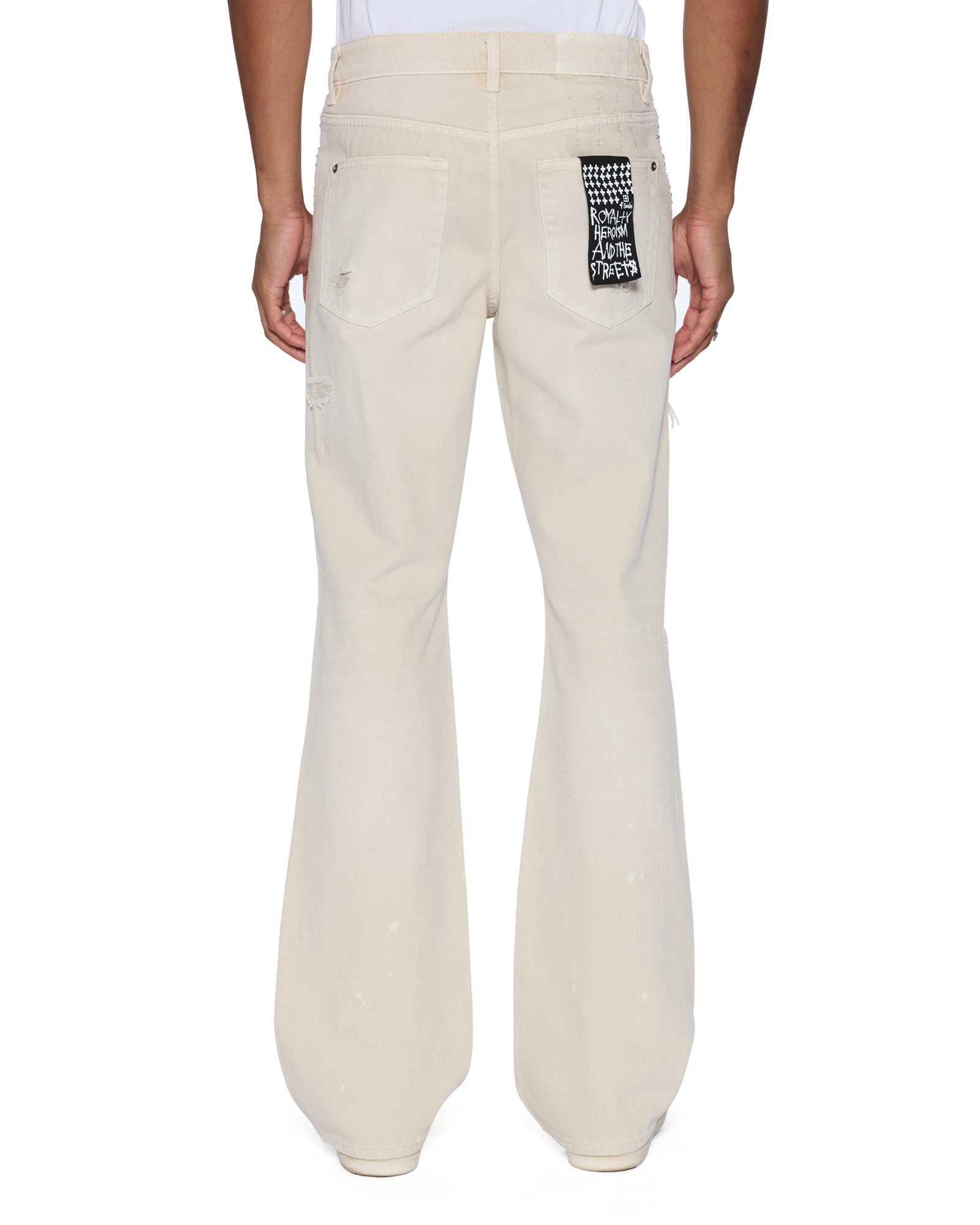 MENS  BRONKO IVORY TRASHED BOOTCUT DENIM JEANS