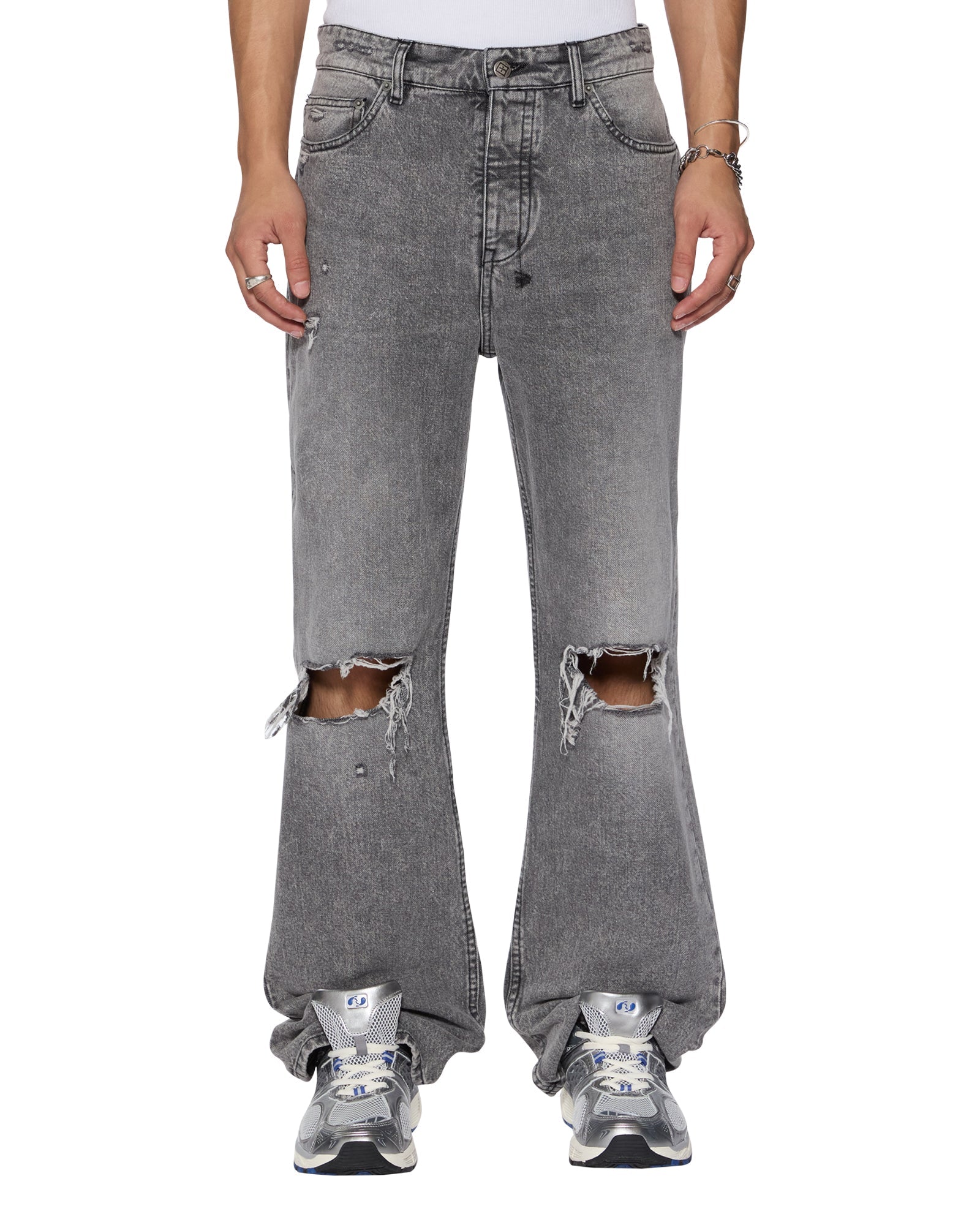 MENS BRONKO SMOKE TRASHED BOOTCUT DENIM JEANS