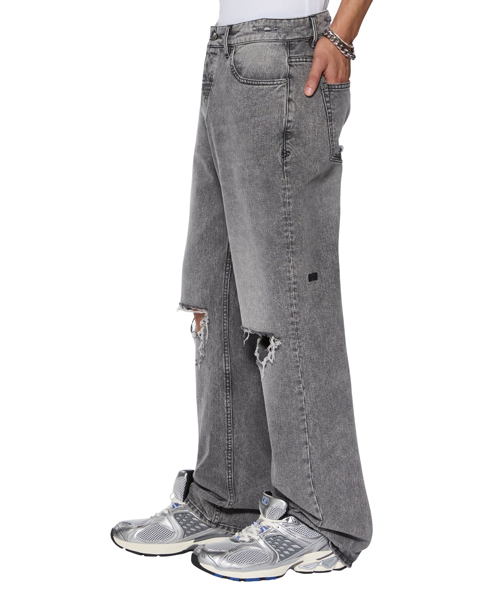 MENS BRONKO SMOKE TRASHED BOOTCUT DENIM JEANS