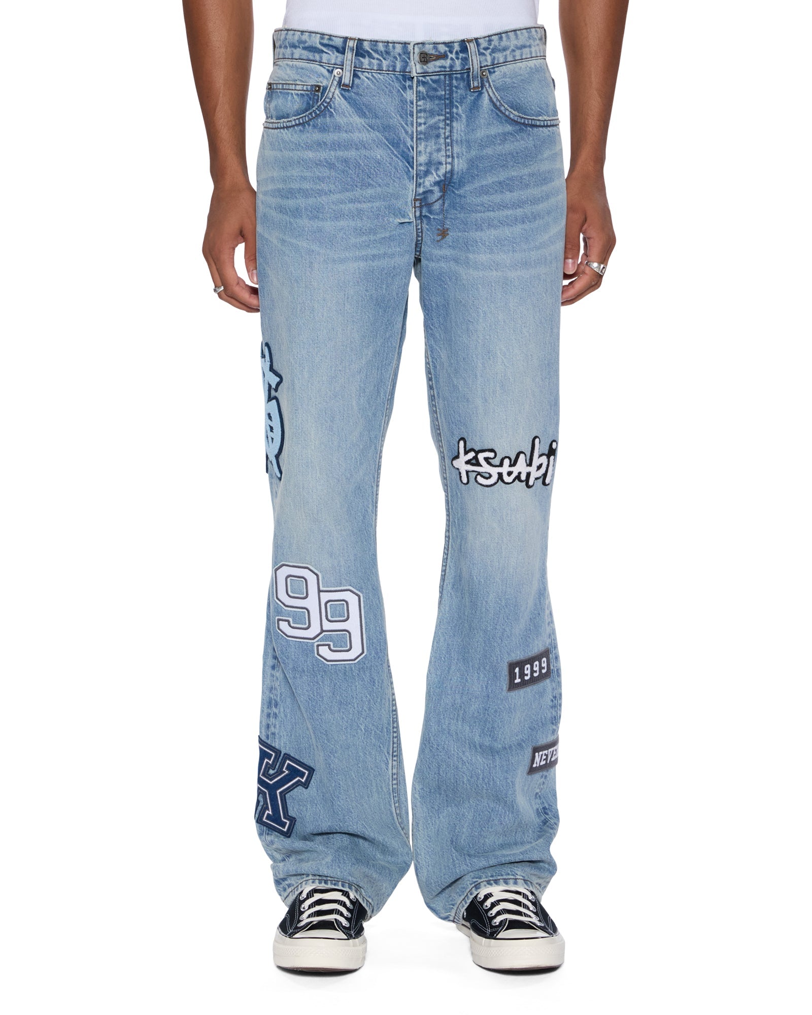 MENS  BRONKO STRIKER PATCHED BOOTCUT DENIM JEANS