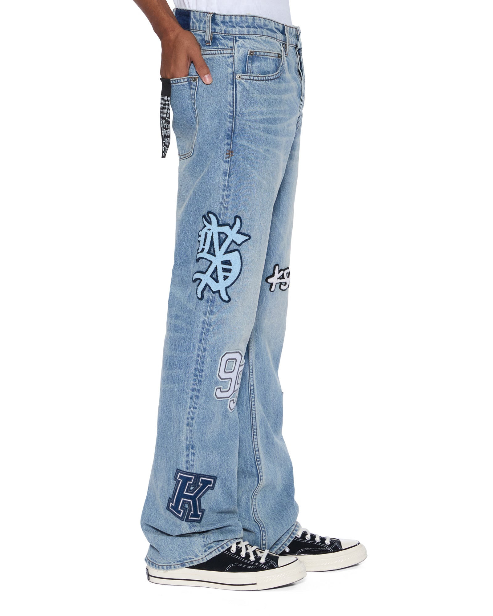 MENS  BRONKO STRIKER PATCHED BOOTCUT DENIM JEANS