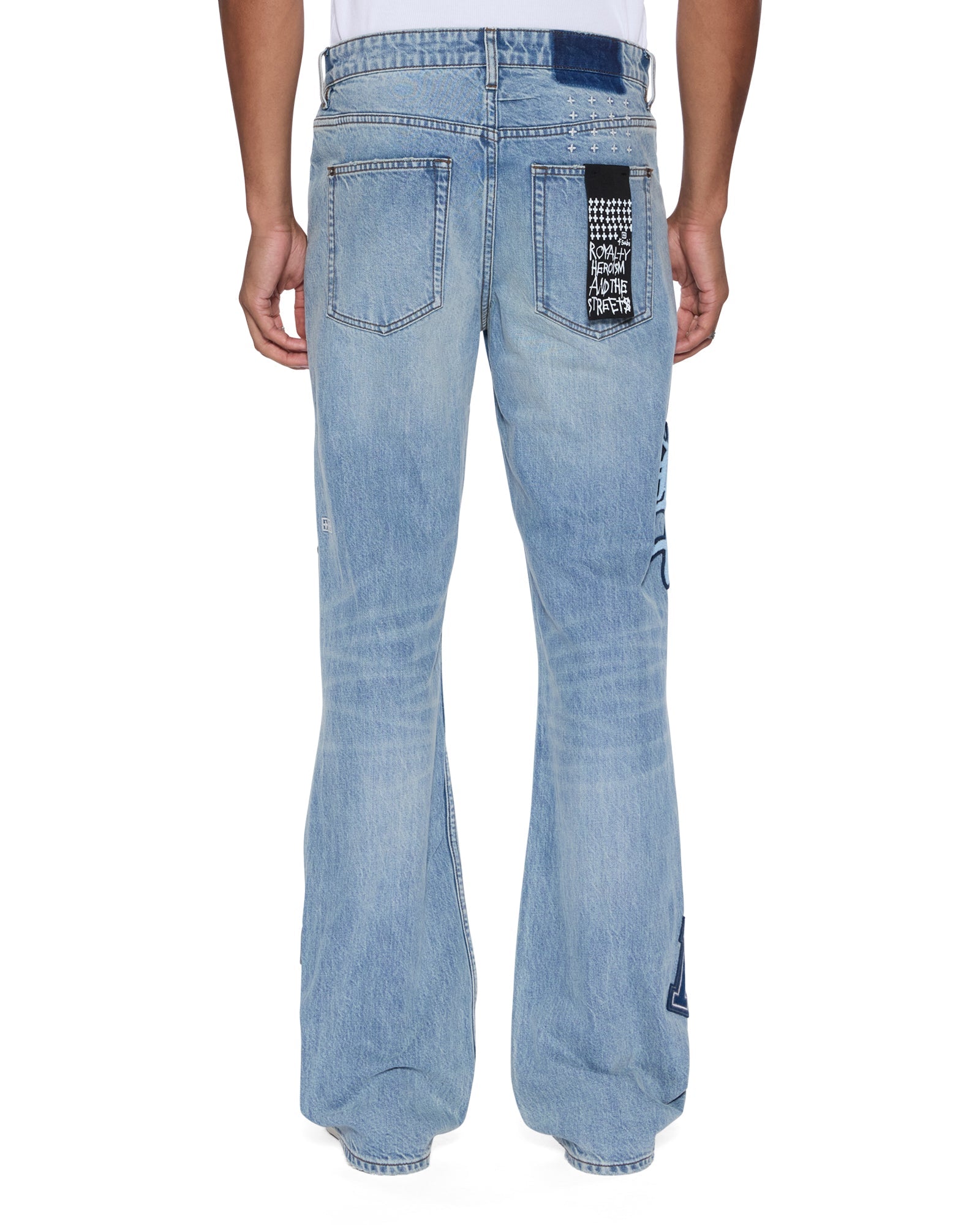 MENS  BRONKO STRIKER PATCHED BOOTCUT DENIM JEANS