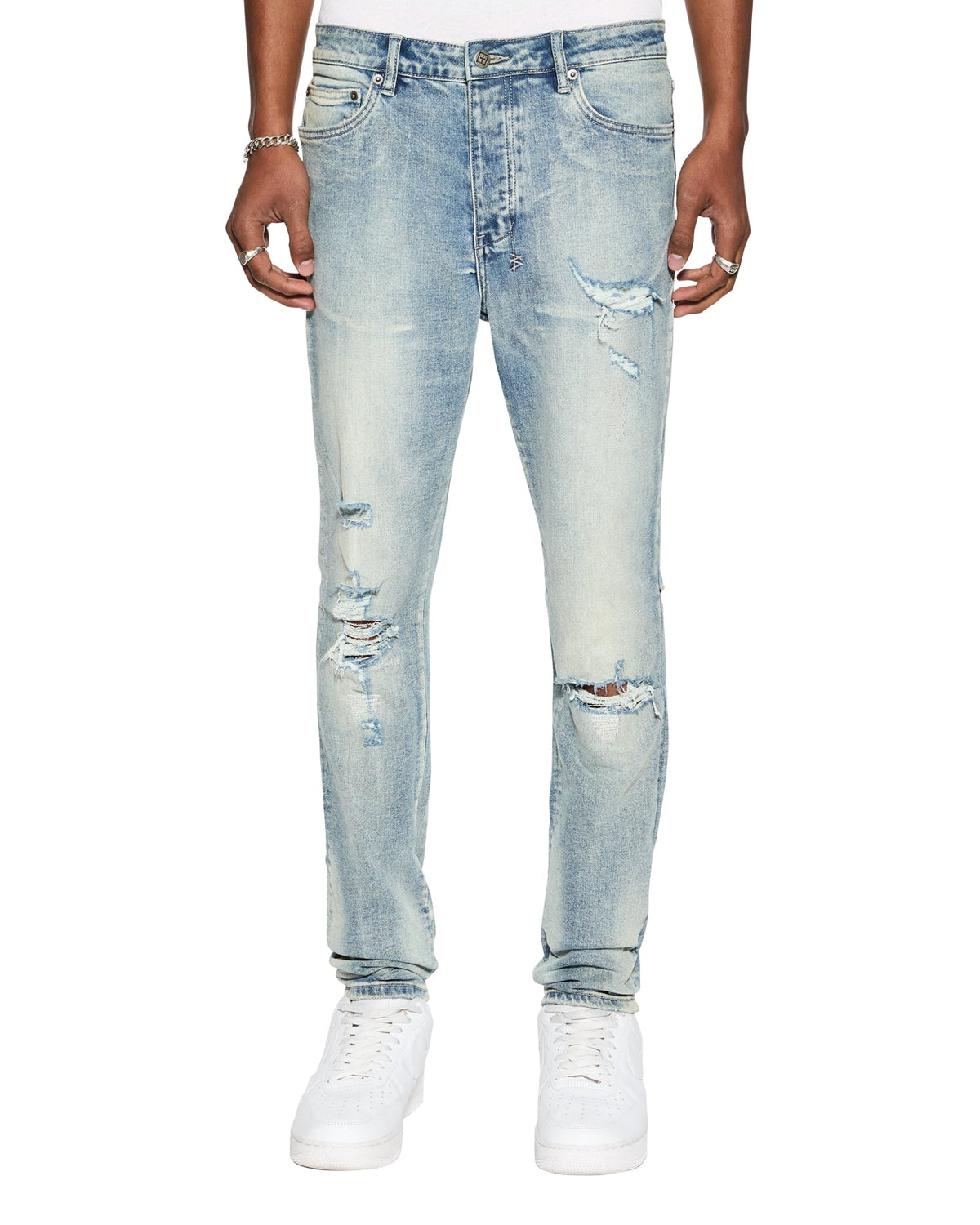 MENS CHITCH PUNK BLUE THRASHED DENIM JEANS