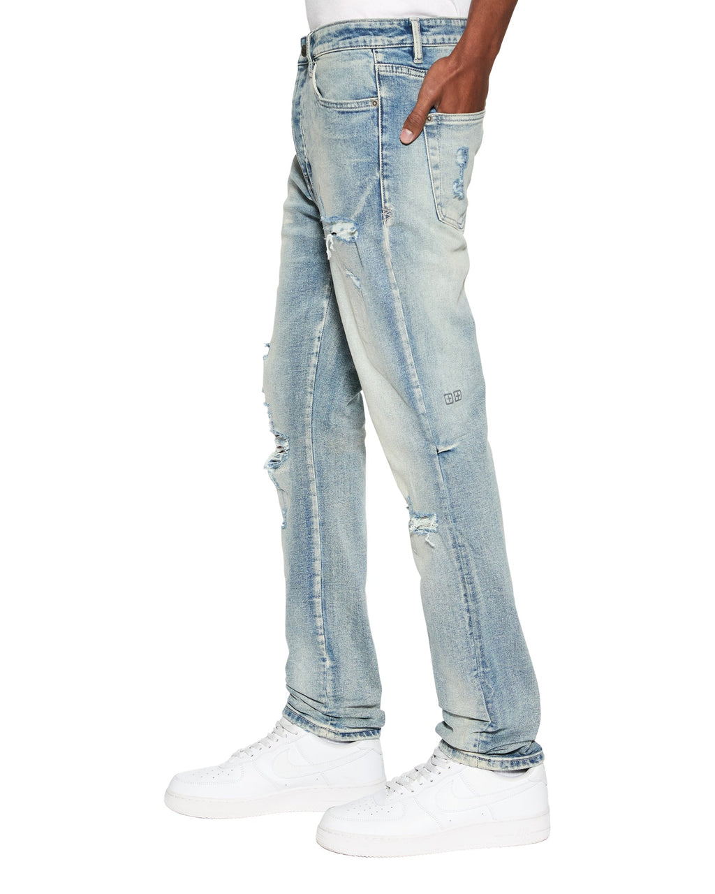 MENS CHITCH PUNK BLUE THRASHED DENIM JEANS