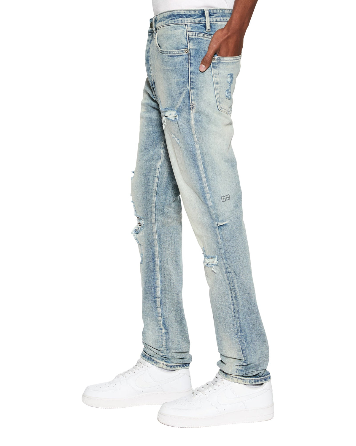 MENS CHITCH PUNK BLUE THRASHED DENIM JEANS