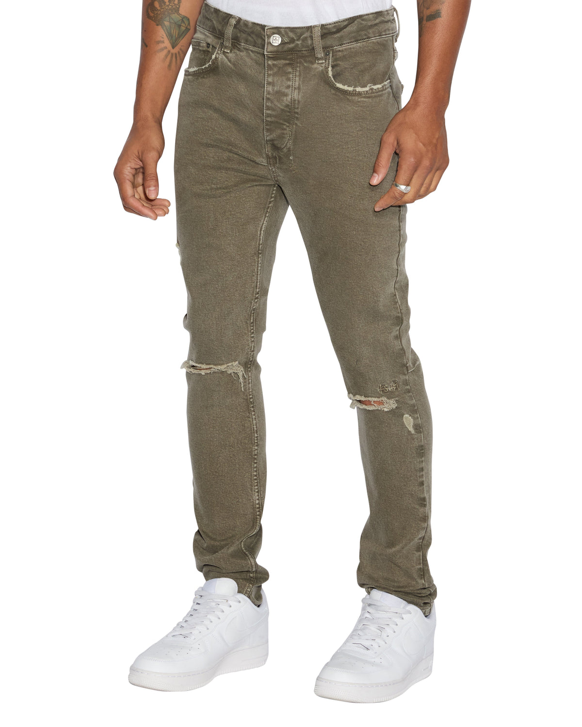 Mens Chitch Overdye Khaki Slim Denim Jeans - Green