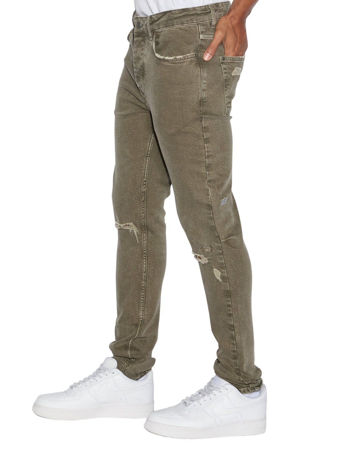 Mens Chitch Overdye Khaki Slim Denim Jeans - Green
