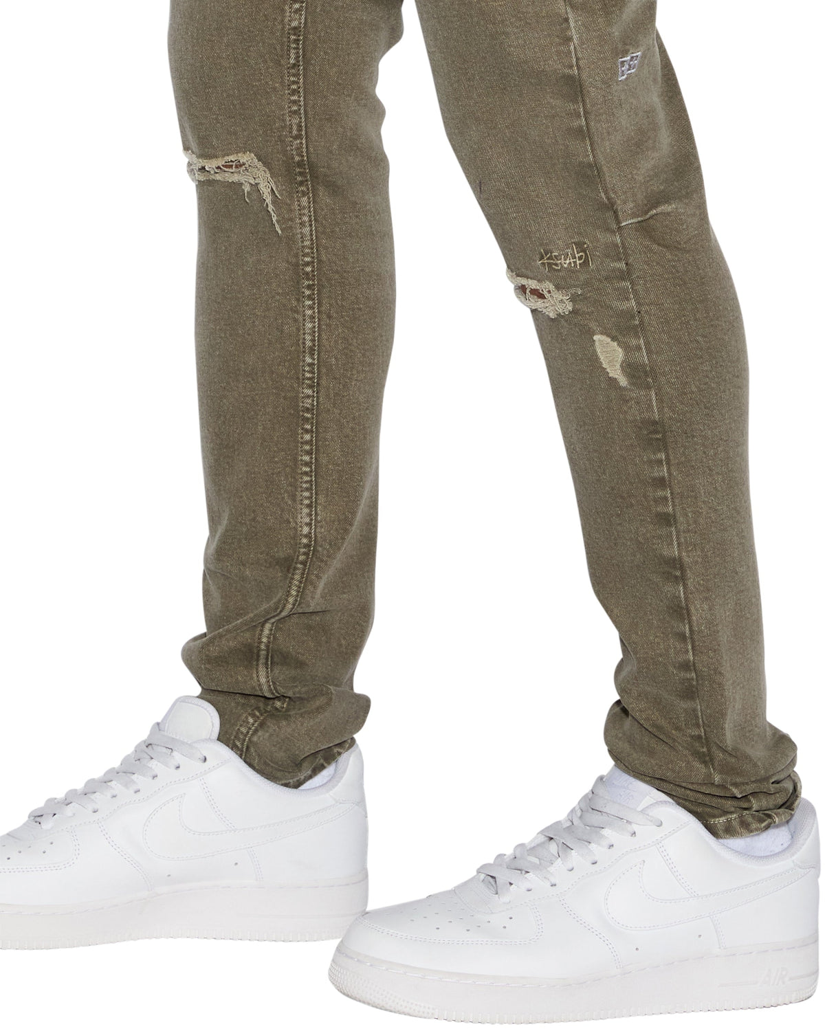 Mens Chitch Overdye Khaki Slim Denim Jeans - Green