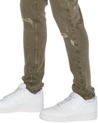 Mens Chitch Overdye Khaki Slim Denim Jeans - Green