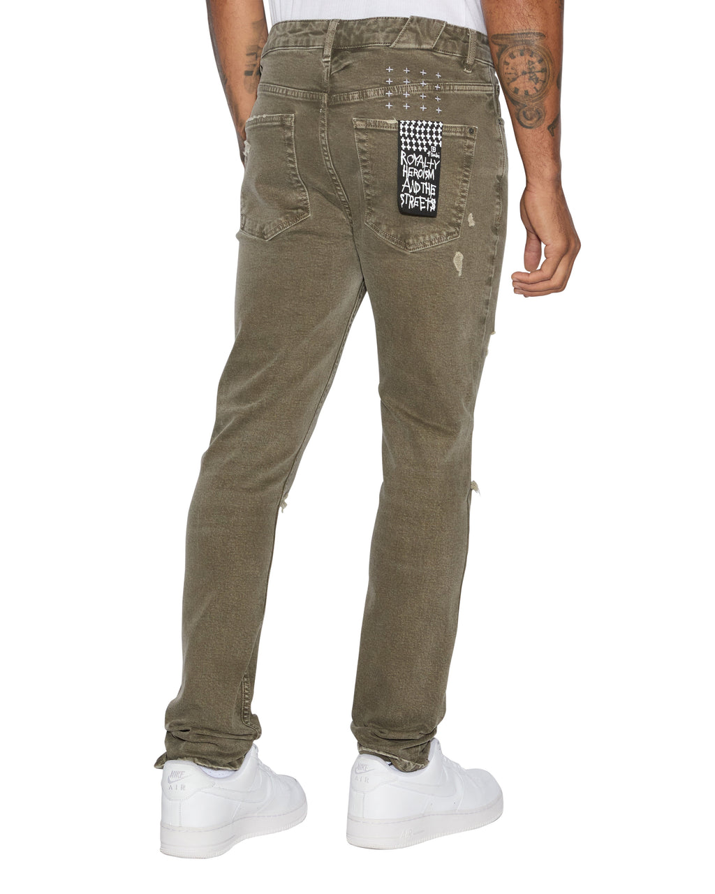 Mens Chitch Overdye Khaki Slim Denim Jeans - Green
