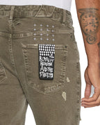 Mens Chitch Overdye Khaki Slim Denim Jeans - Green