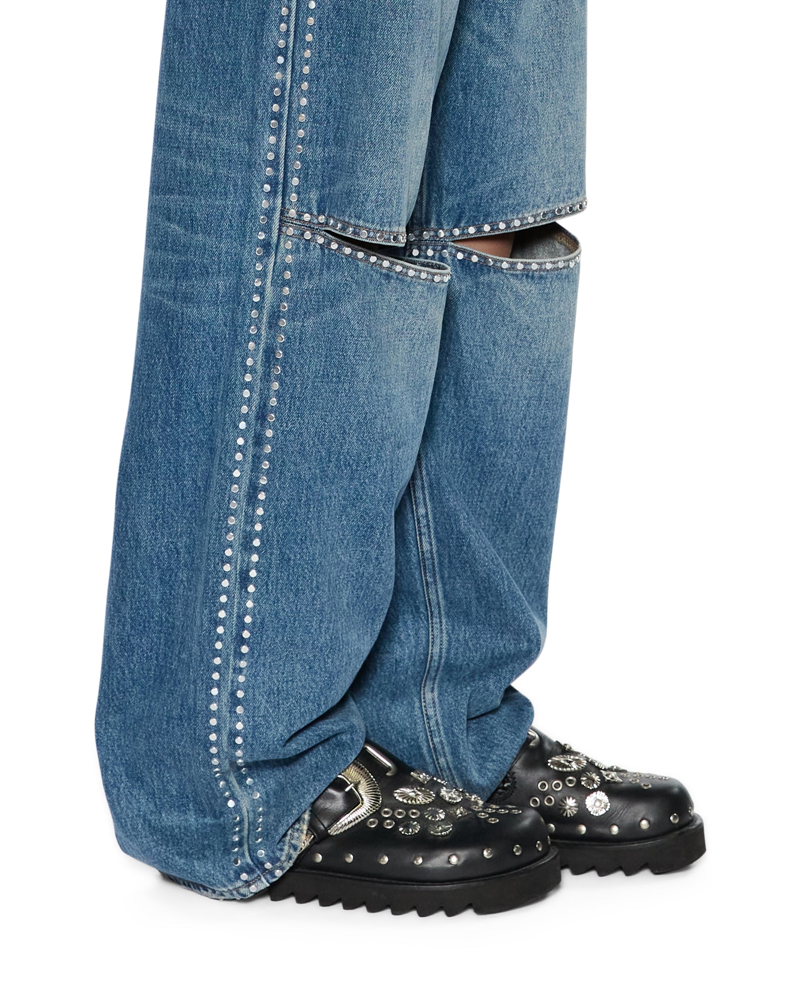 WOMENS  LOW RIDER TEXAS BLUE STUDDED RELAXED DENIM JEANS
