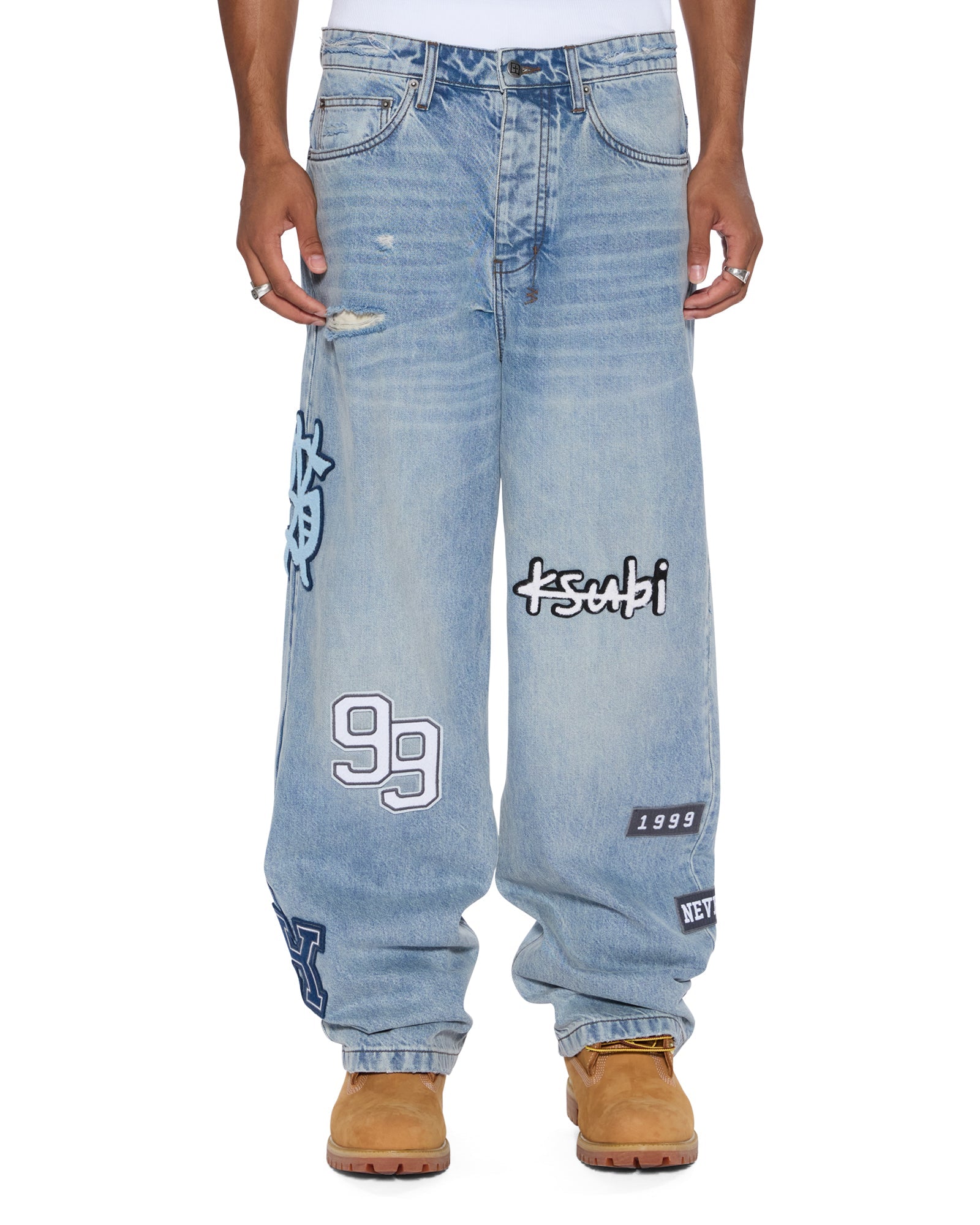 MENS MAXX STRIKER PATCHED BAGGY DENIM JEANS