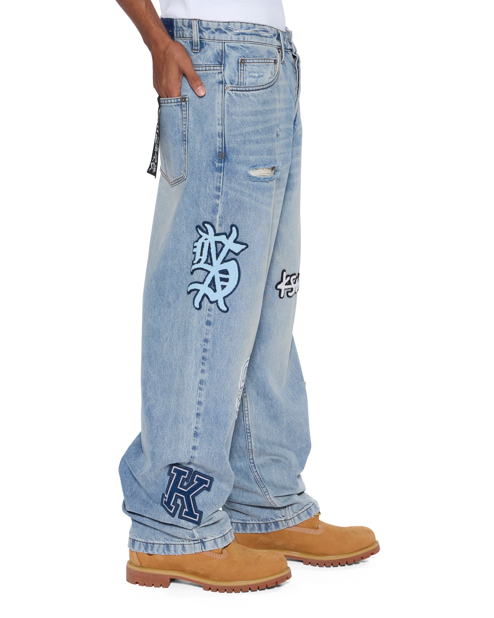 MENS  MAXX STRIKER PATCHED BAGGY DENIM JEANS