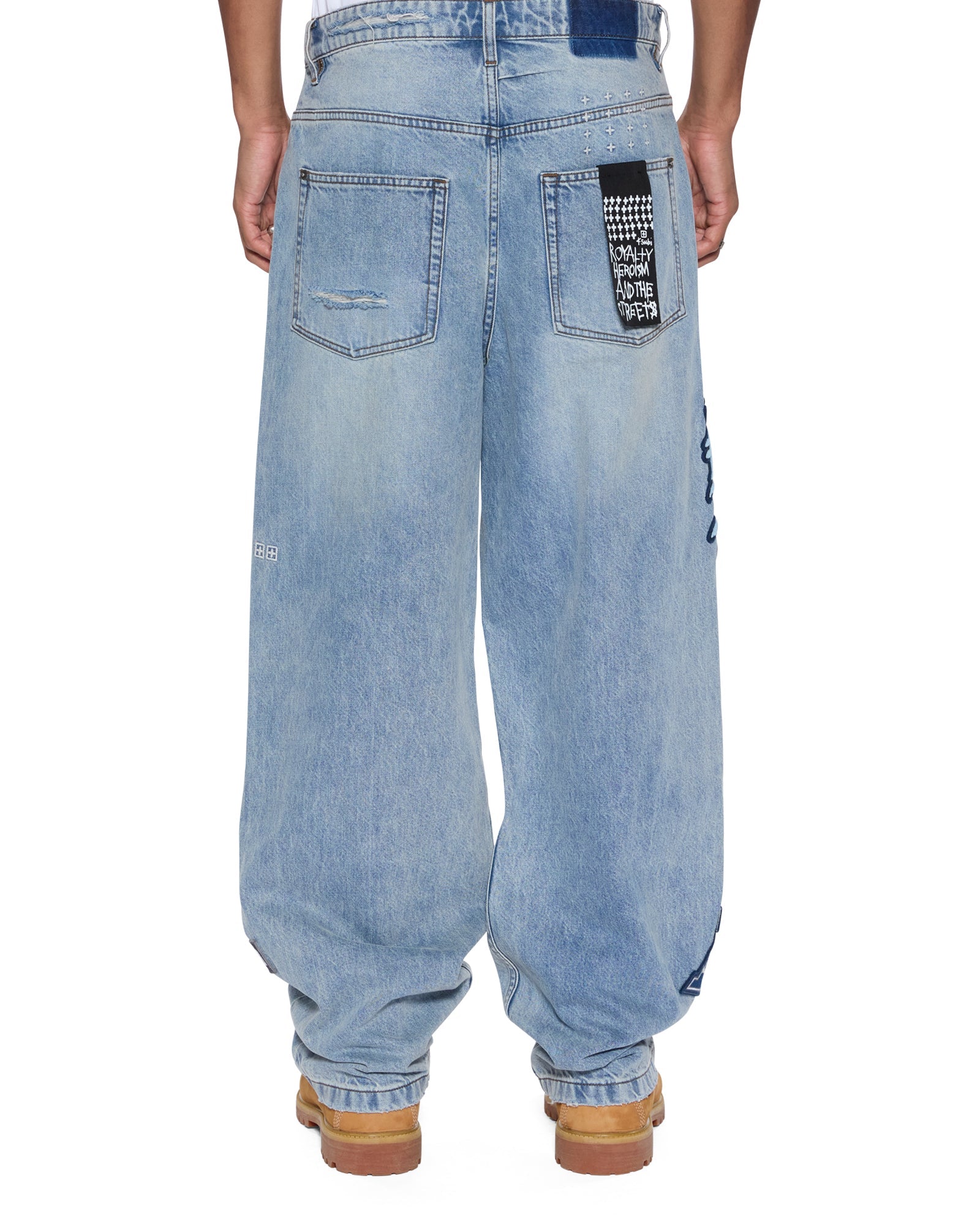 MENS  MAXX STRIKER PATCHED BAGGY DENIM JEANS