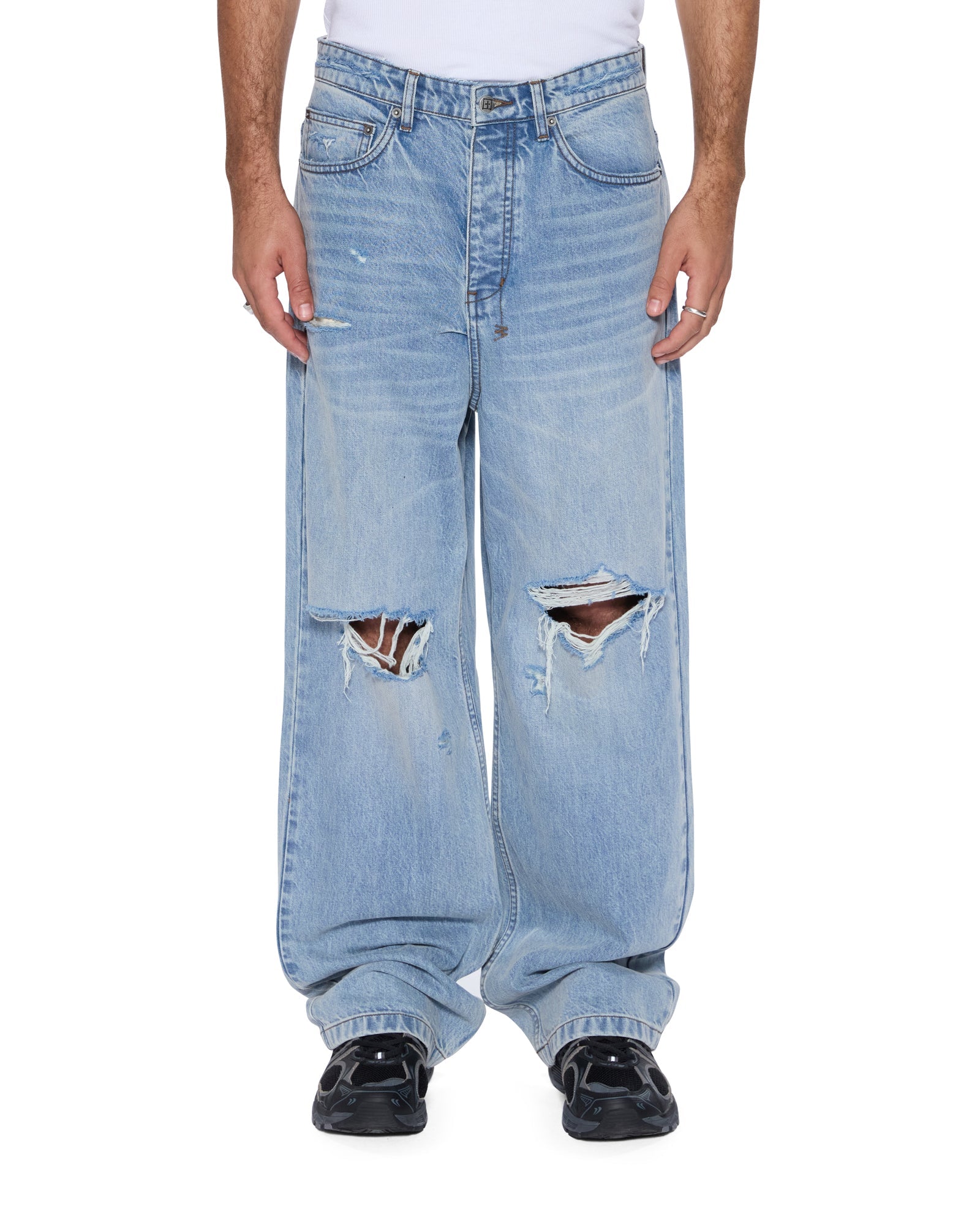MENS MAXX STRIKER TRASHED BAGGY DENIM JEANS