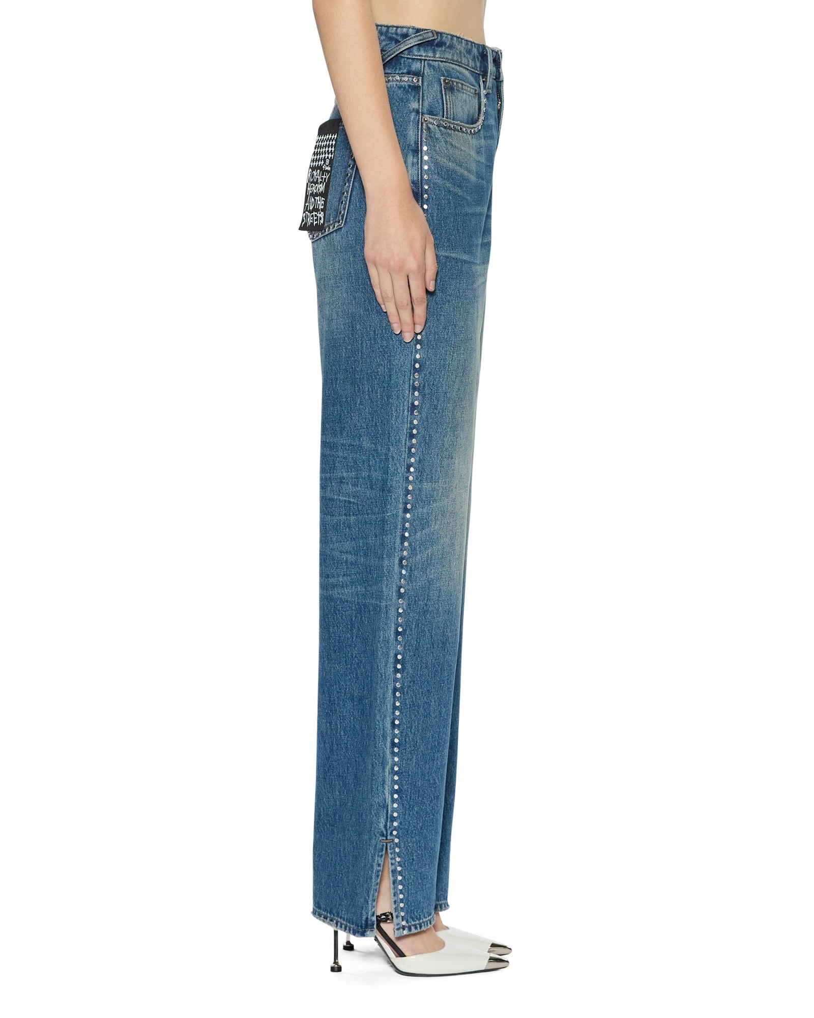 WOMENS PLAYBACK TEXAS BLUE STUDDED RELAXED DENIM JEANS