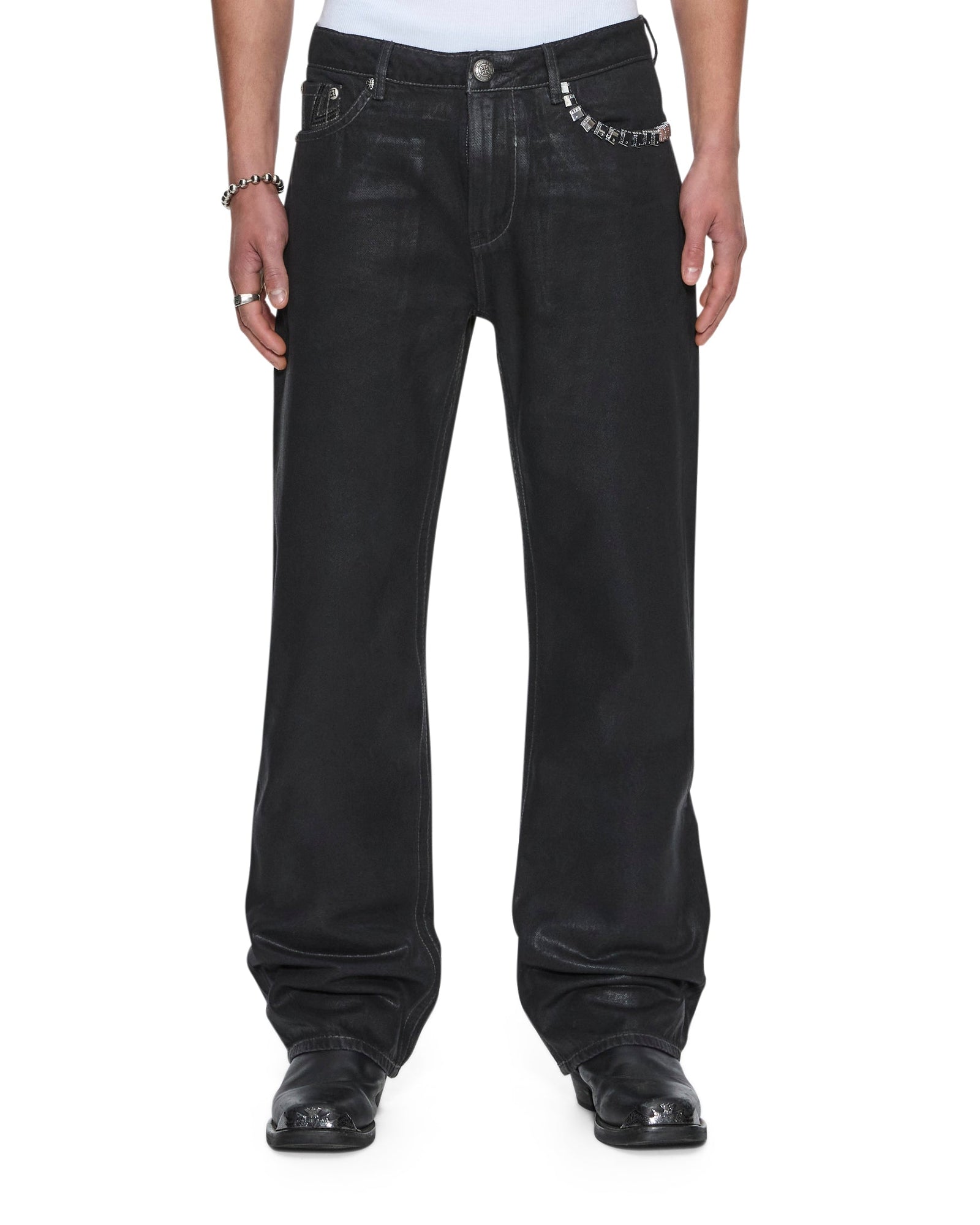 MENS KSUBI X ALICE HOLLYWOOD TORO BLACK WAX BOOTCUT DENIM JEANS