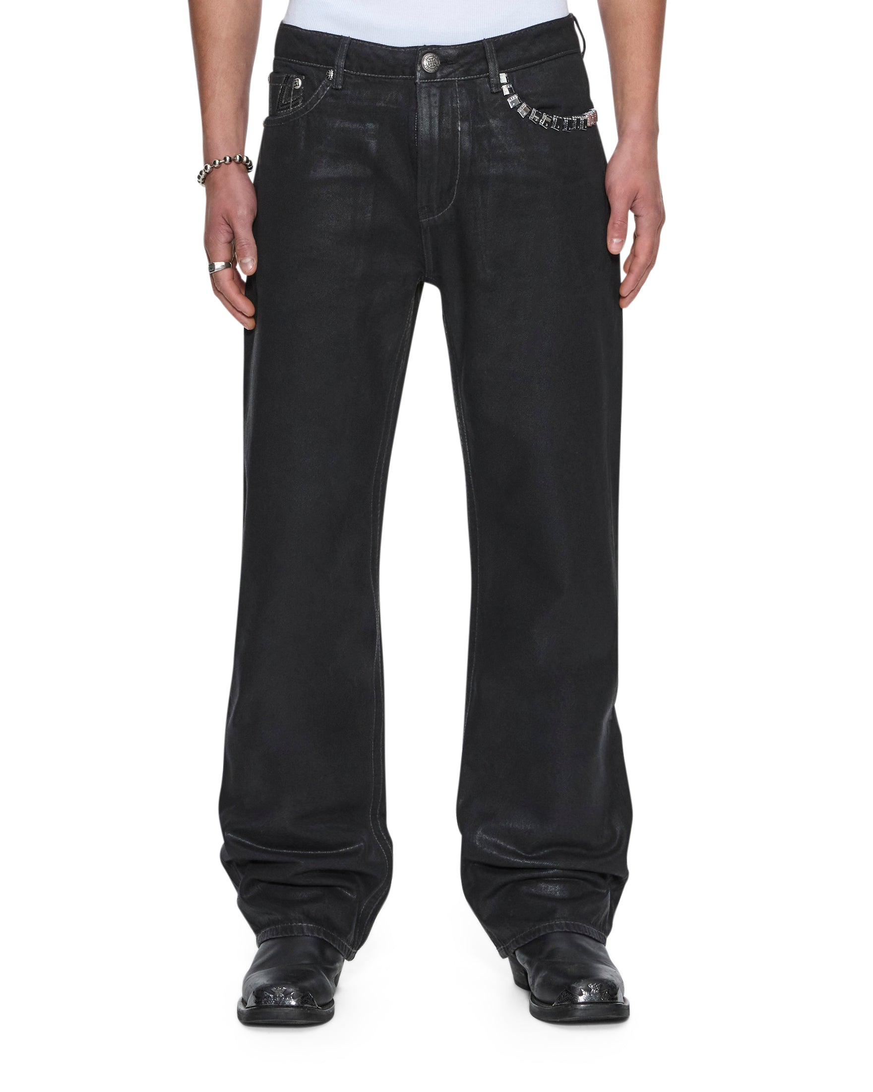 MENS KSUBI X ALICE HOLLYWOOD TORO BLACK WAX BOOTCUT DENIM JEANS