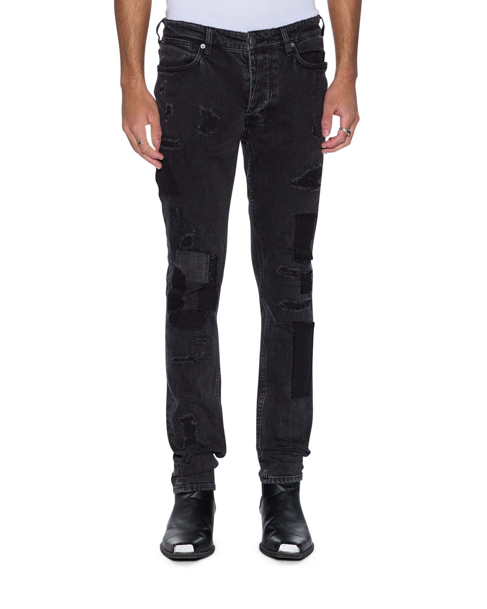 MENS  VAN WINKLE LED BLACK ROCKSTAR REPAIR SKINNY DENIM JEANS