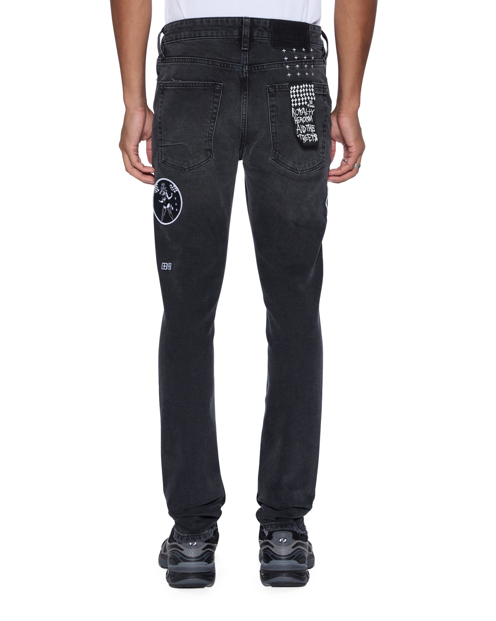 MENS  VAN WINKLE ROADHOUSE BLACK PATCHED SKINNY DENIM JEANS