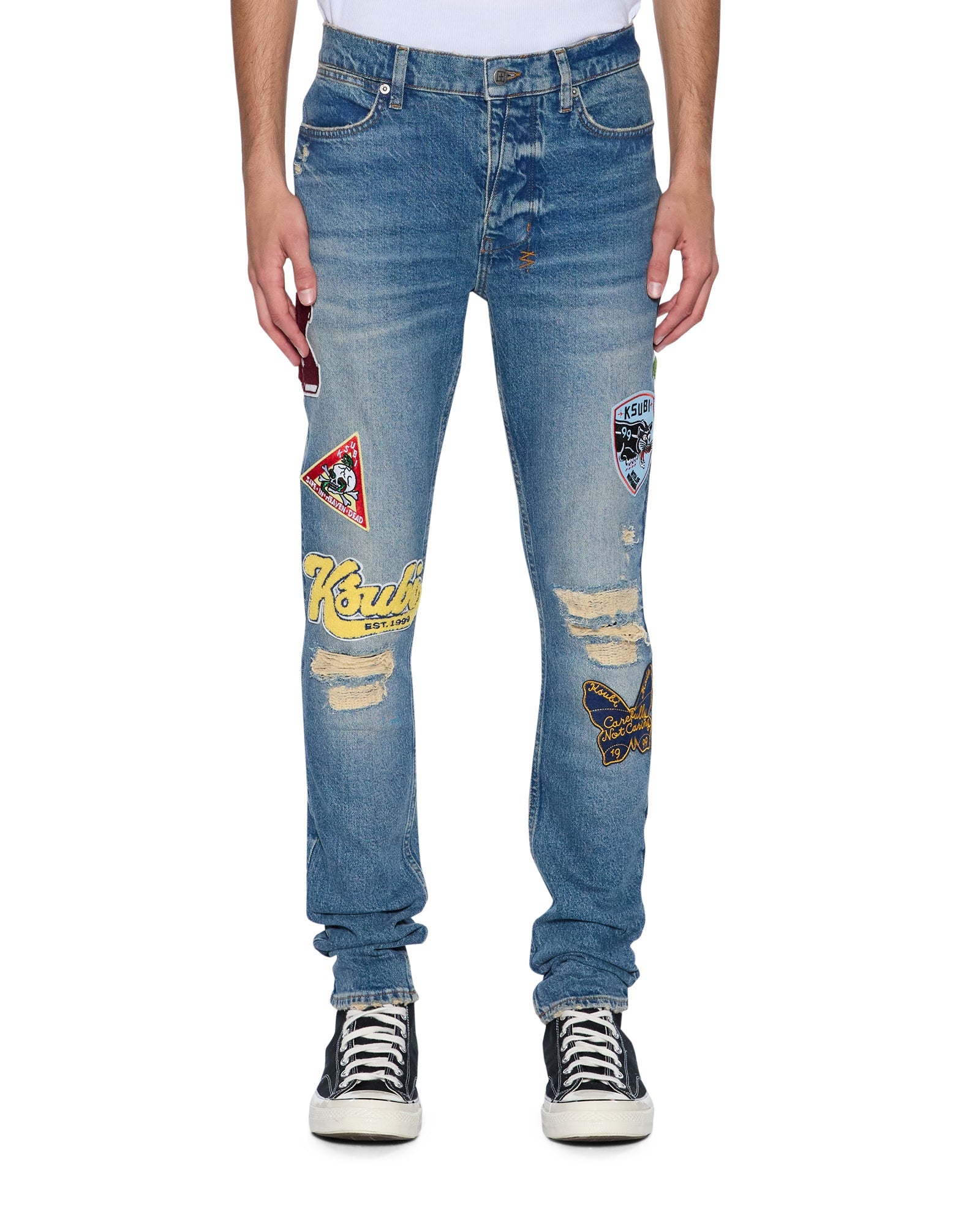 MENS  VAN WINKLE RODEO PATCHED SKINNY DENIM JEANS