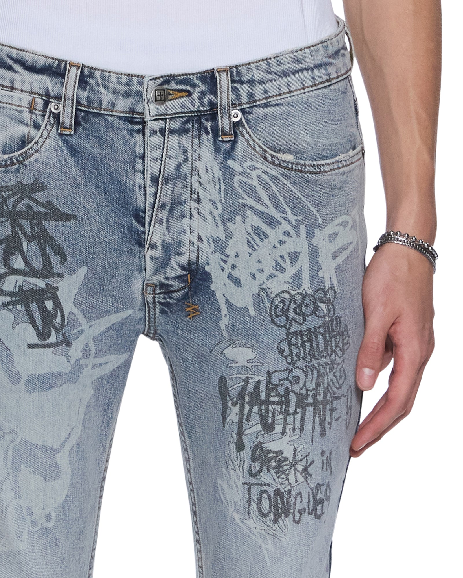 MENS  VAN WINKLE ROGUE BLUE GRAFFITI SKINNY DENIM JEANS