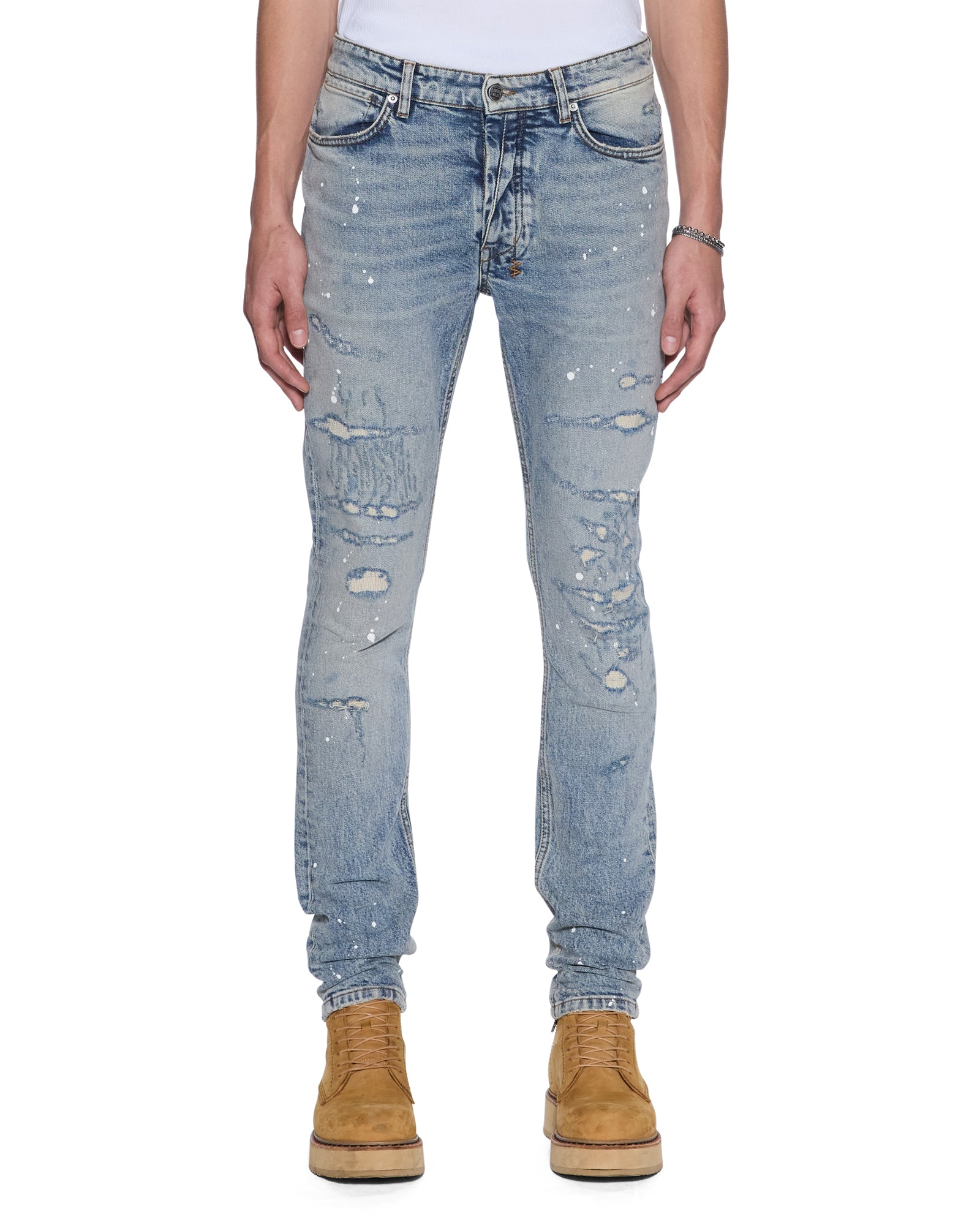 ユニークペイントデザイン デニムパンツ 32 Mens Van Winkle Paint Summer Blue Skinny Denim Jeans | Ksubi ++