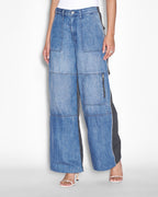 Womens Baggy Jean Nylon Splice Relaxed Denim Jeans - Multi Colour