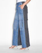 Womens Baggy Jean Nylon Splice Relaxed Denim Jeans - Multi Colour