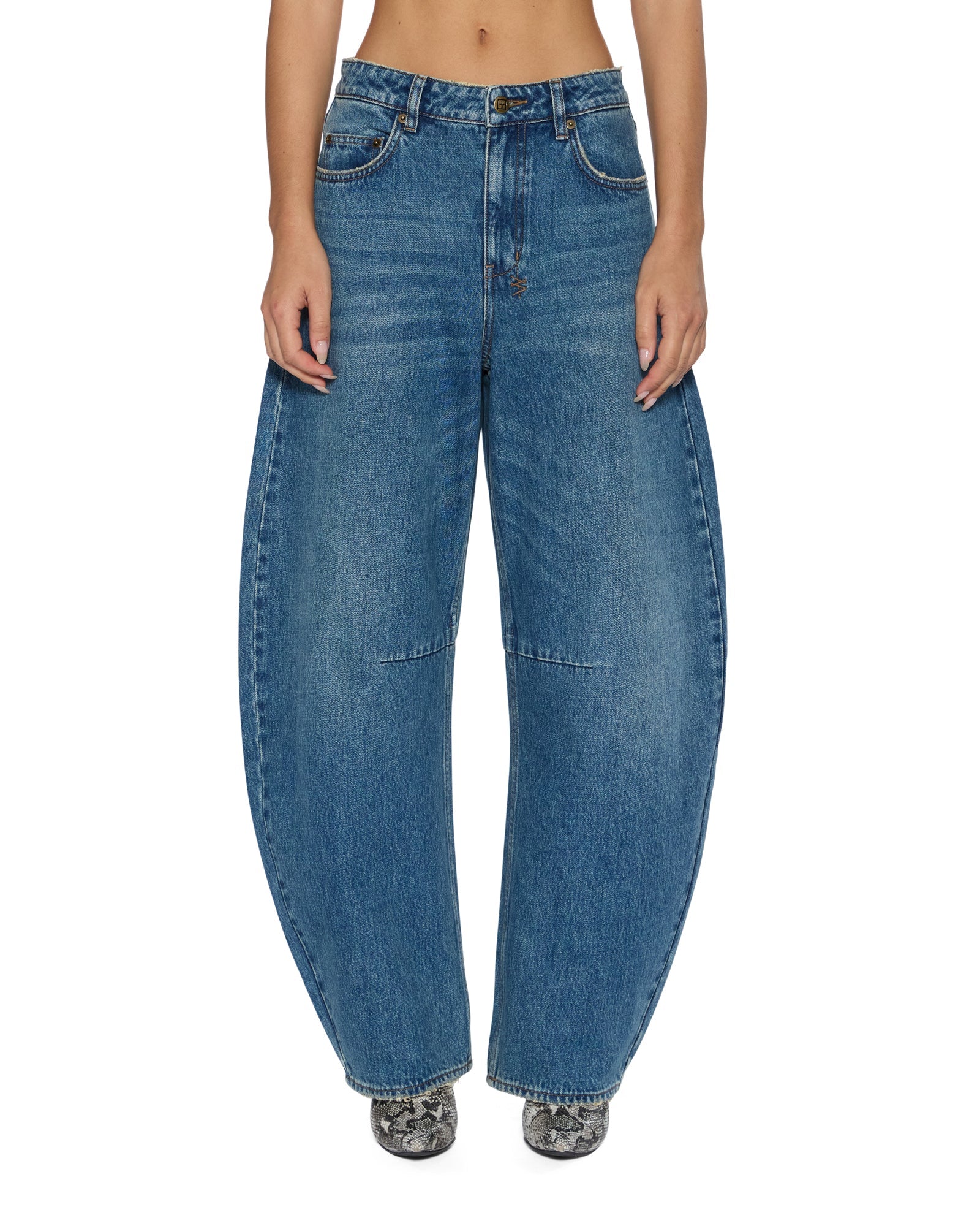 WOMENS  BARREL JEAN AGED BARREL LEG DENIM JEANS