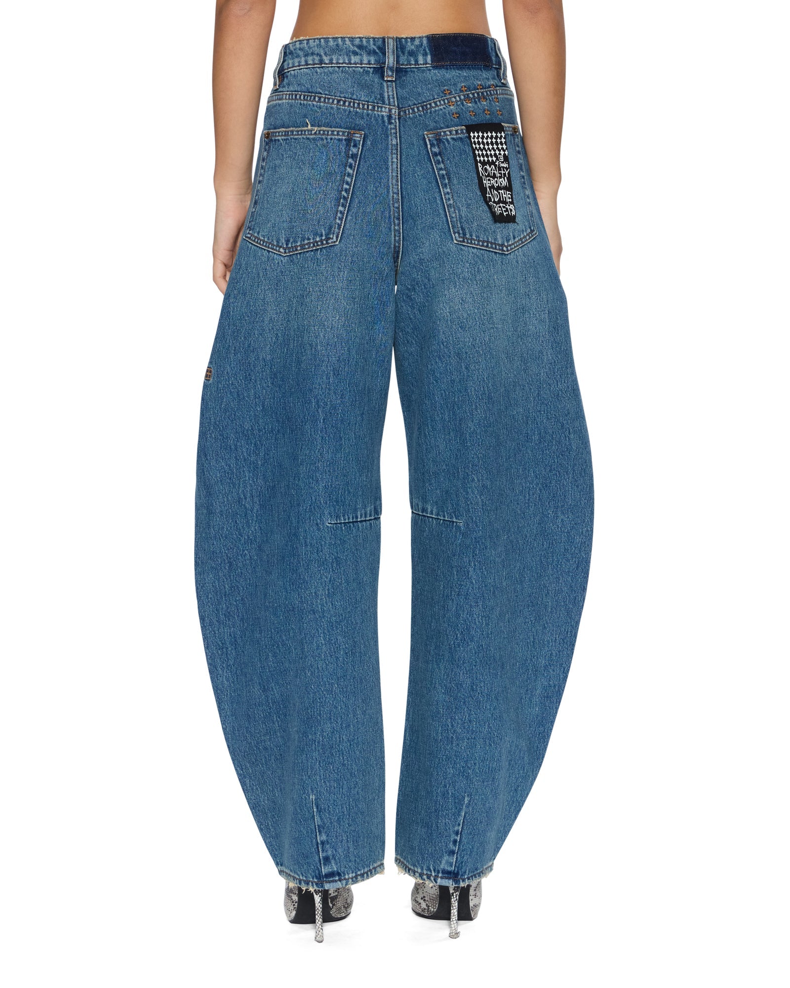 WOMENS  BARREL JEAN AGED BARREL LEG DENIM JEANS