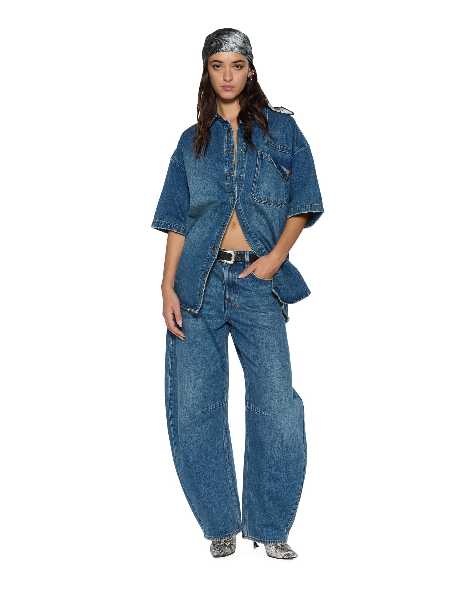 WOMENS BARREL JEAN AGED BARREL LEG DENIM JEANS