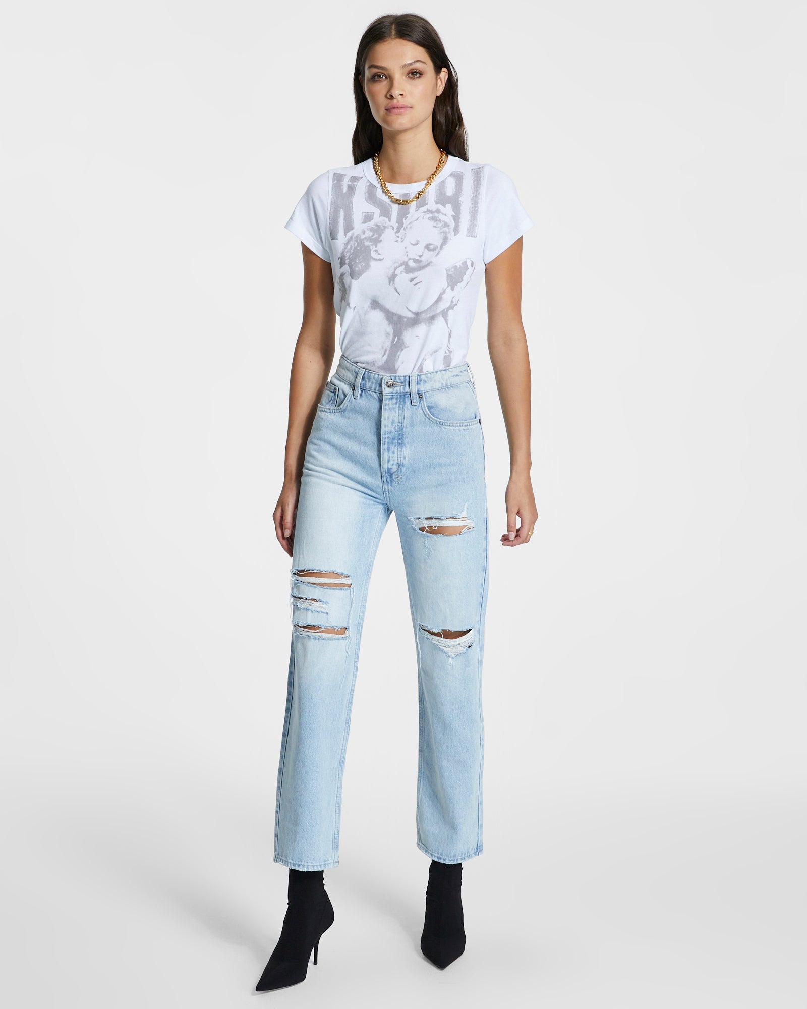 WOMENS  BROOKLYN JEAN SENSE SLICED STRAIGHT DENIM JEANS