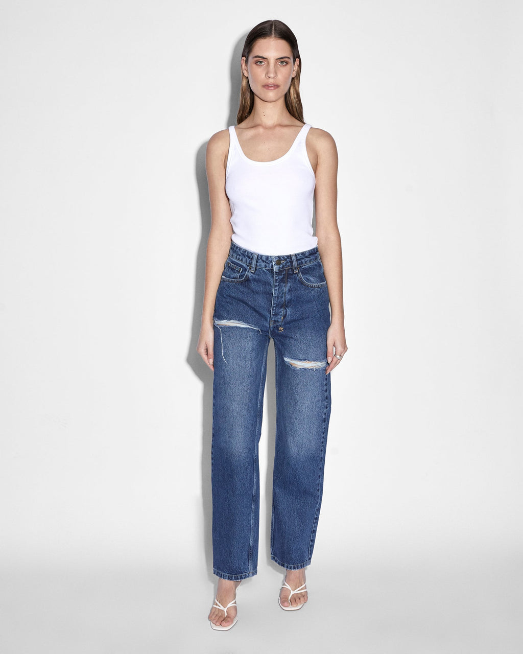 Womens Brooklyn Jean Stella Slashed Straight Denim Jeans - Denim