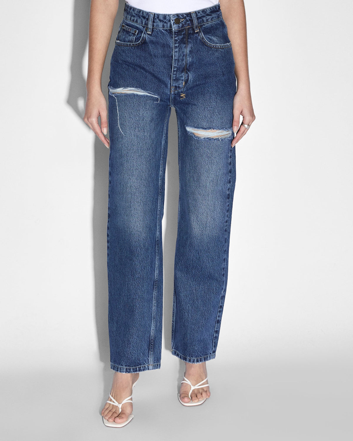 Womens Brooklyn Jean Stella Slashed Straight Denim Jeans - Denim