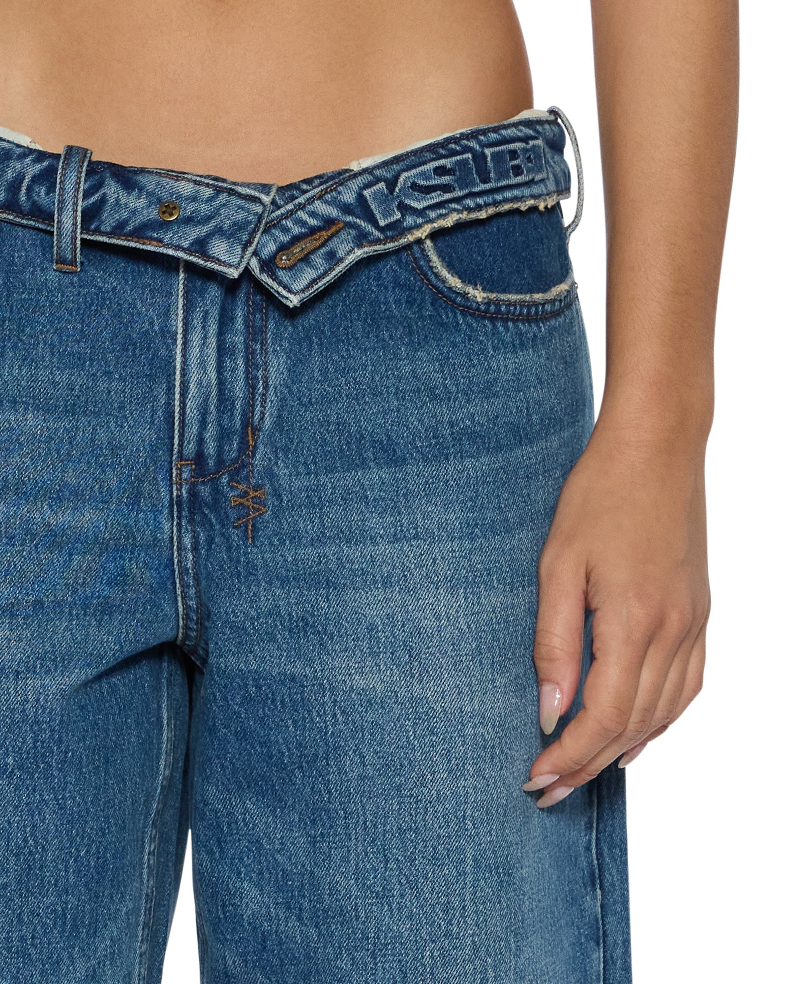 WOMENS  LOW RIDER FLIP AGED RELAXED DENIM JEANS