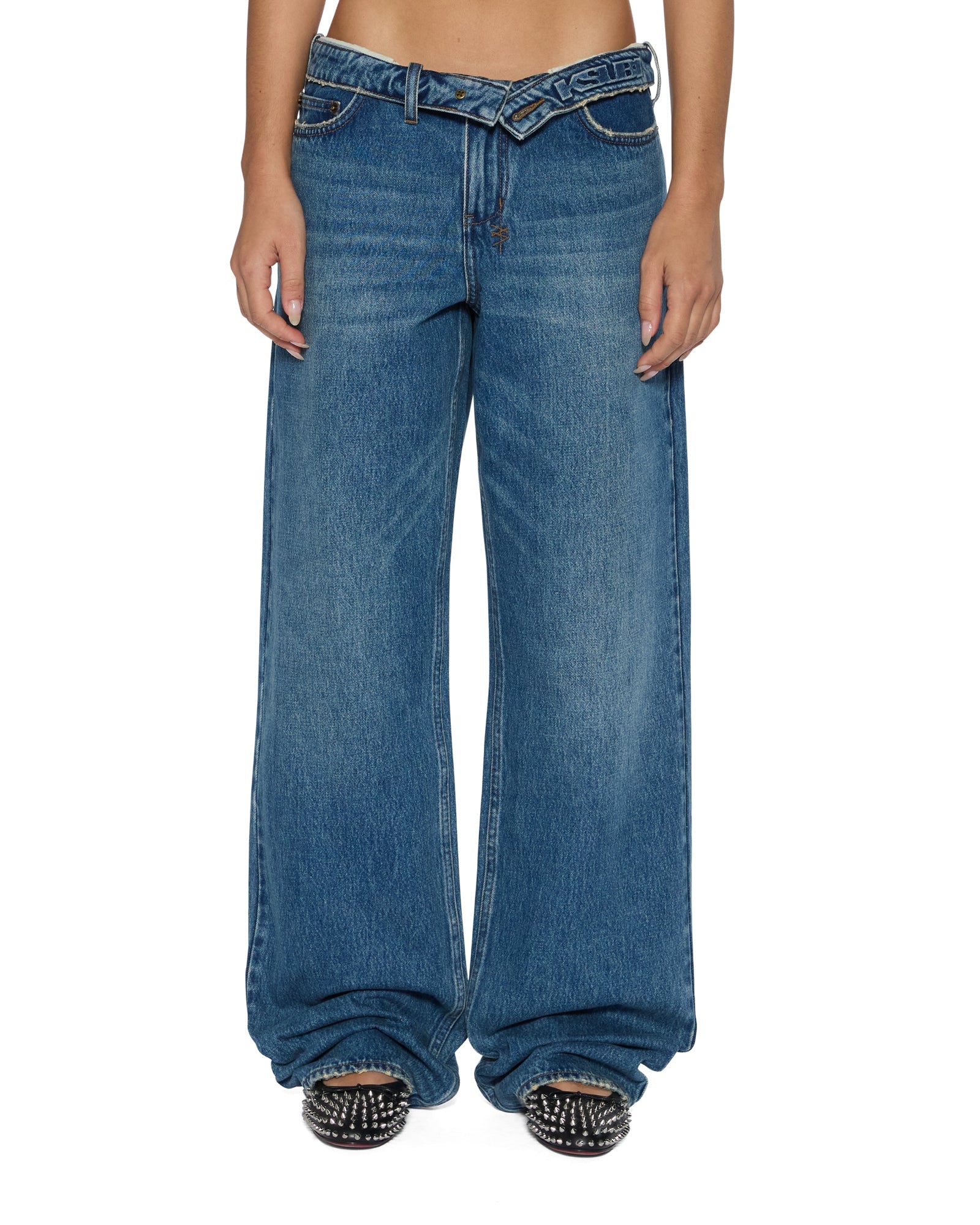 WOMENS  LOW RIDER FLIP AGED RELAXED DENIM JEANS
